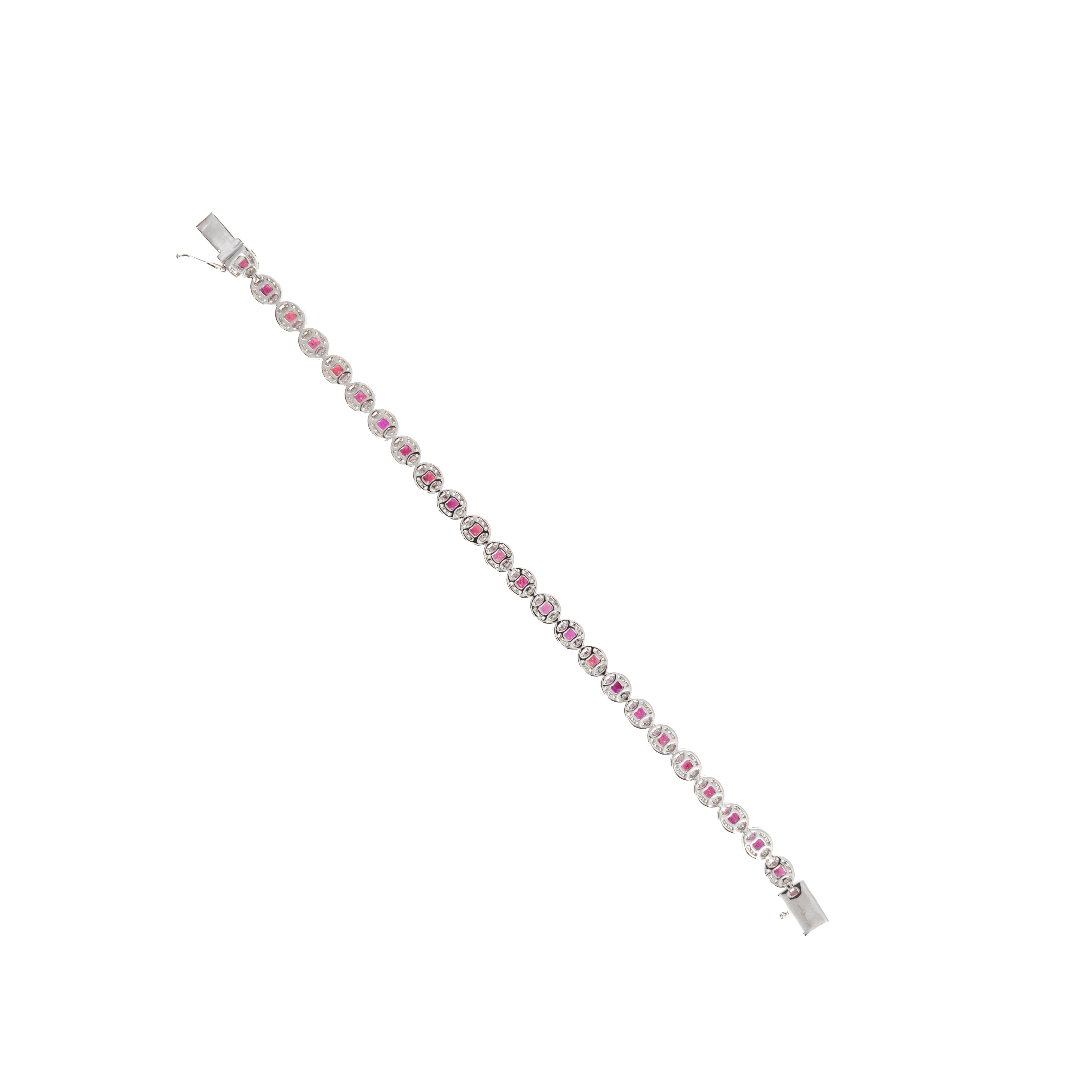 14K White Gold 6 Carat Ruby Diamond Halo Bracelet - Queen May