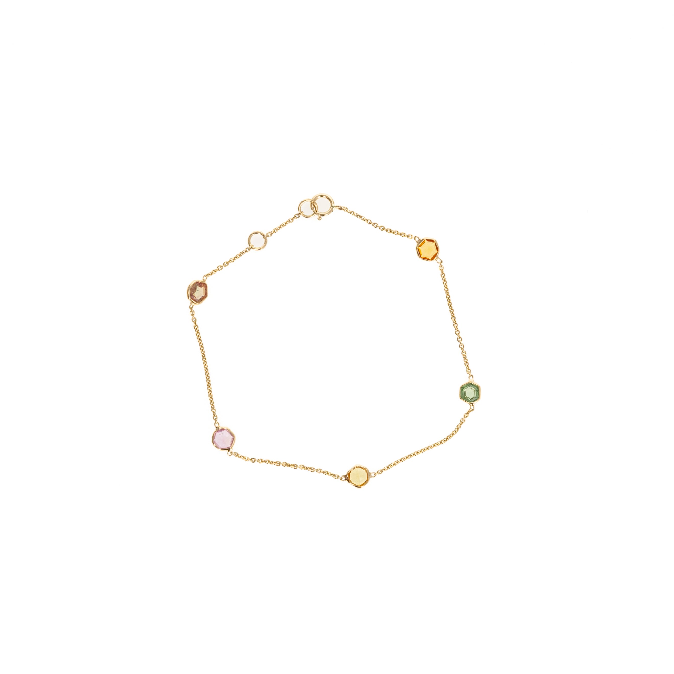 14K Yellow Gold 1.67 Carat Multicolor Sapphire Bezel Bracelet - Queen May