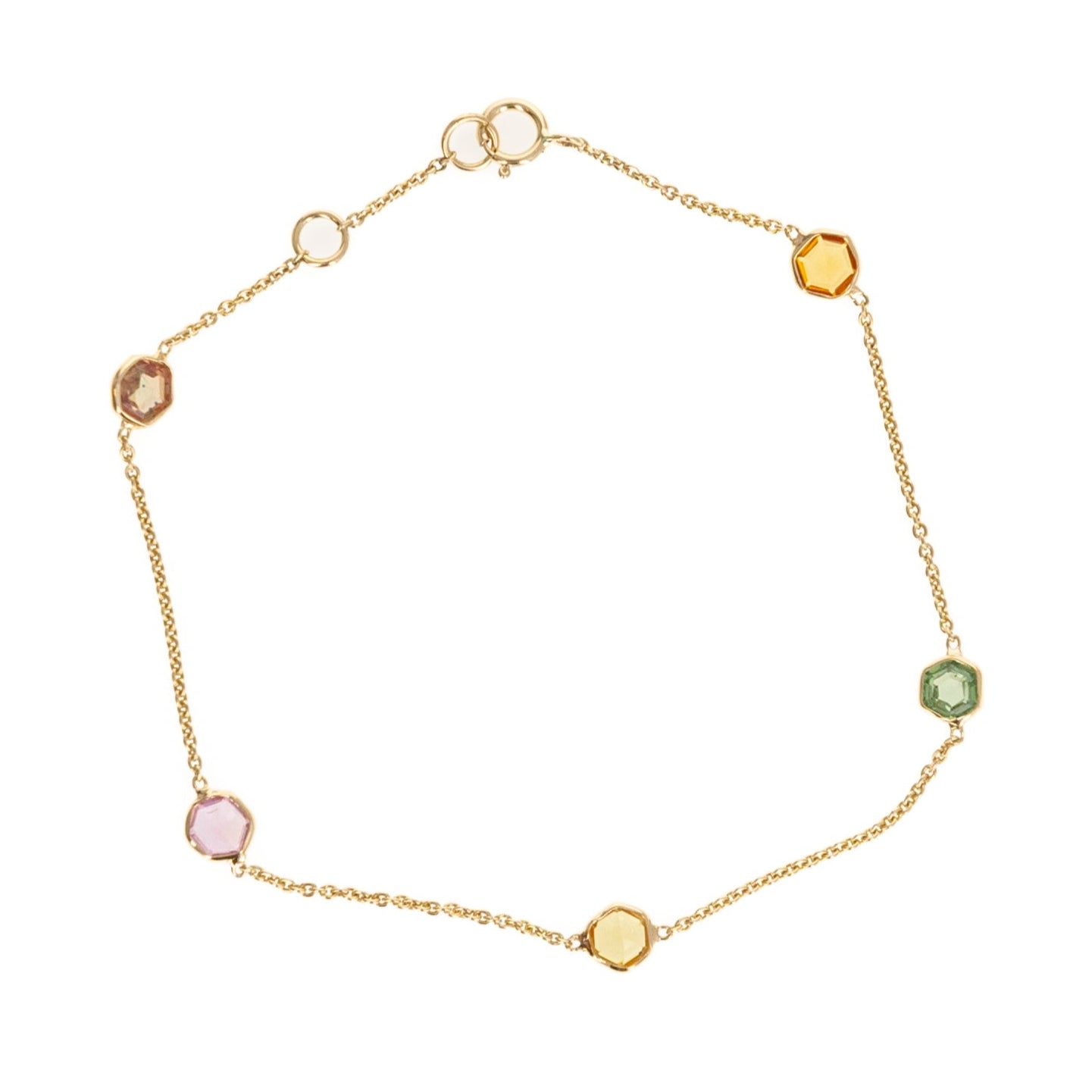 14K Yellow Gold 1.67 Carat Multicolor Sapphire Bezel Bracelet - Queen May