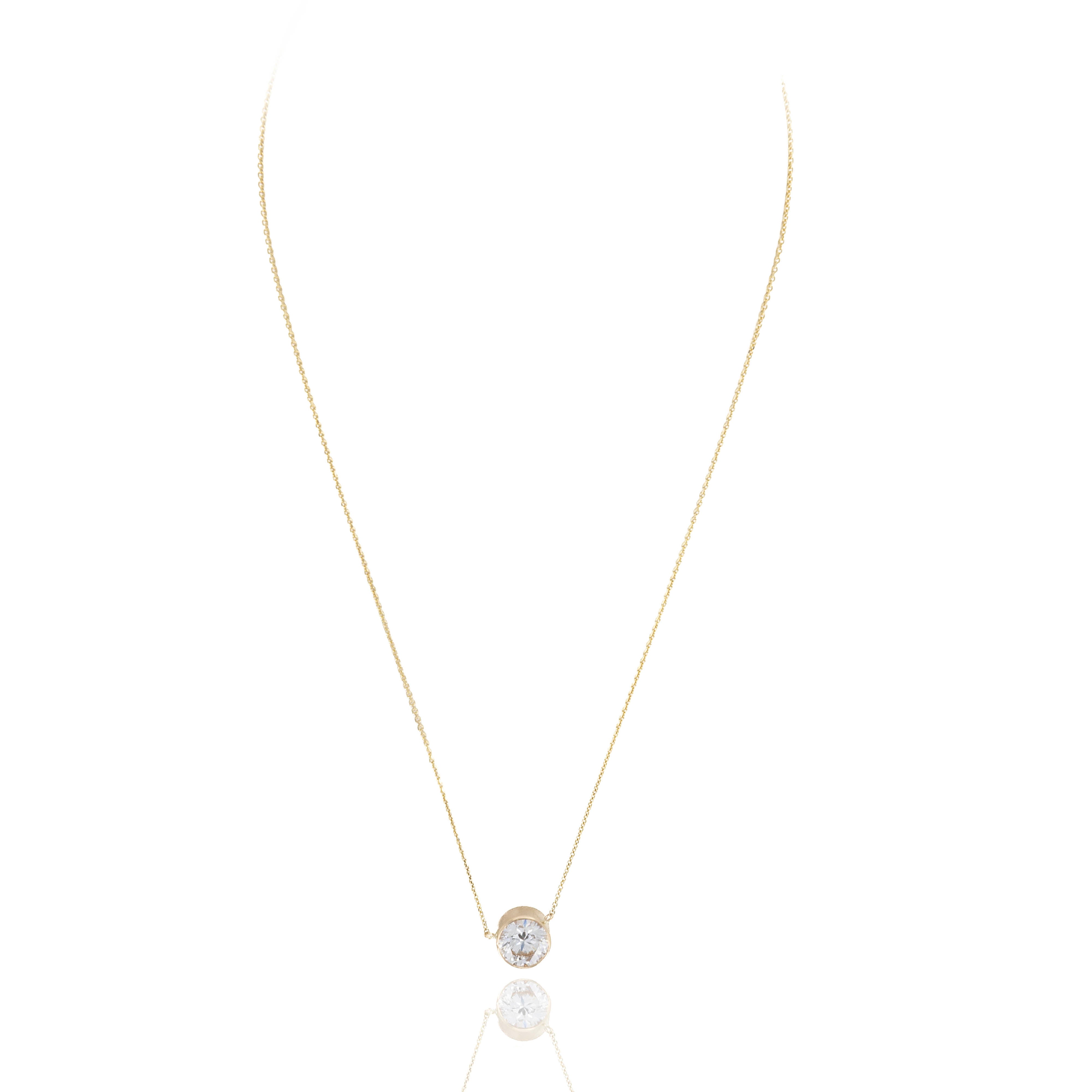 Lab Grown 3.05 Carat Round Diamond Solitaire Bezel Pendant Necklace - Queen May