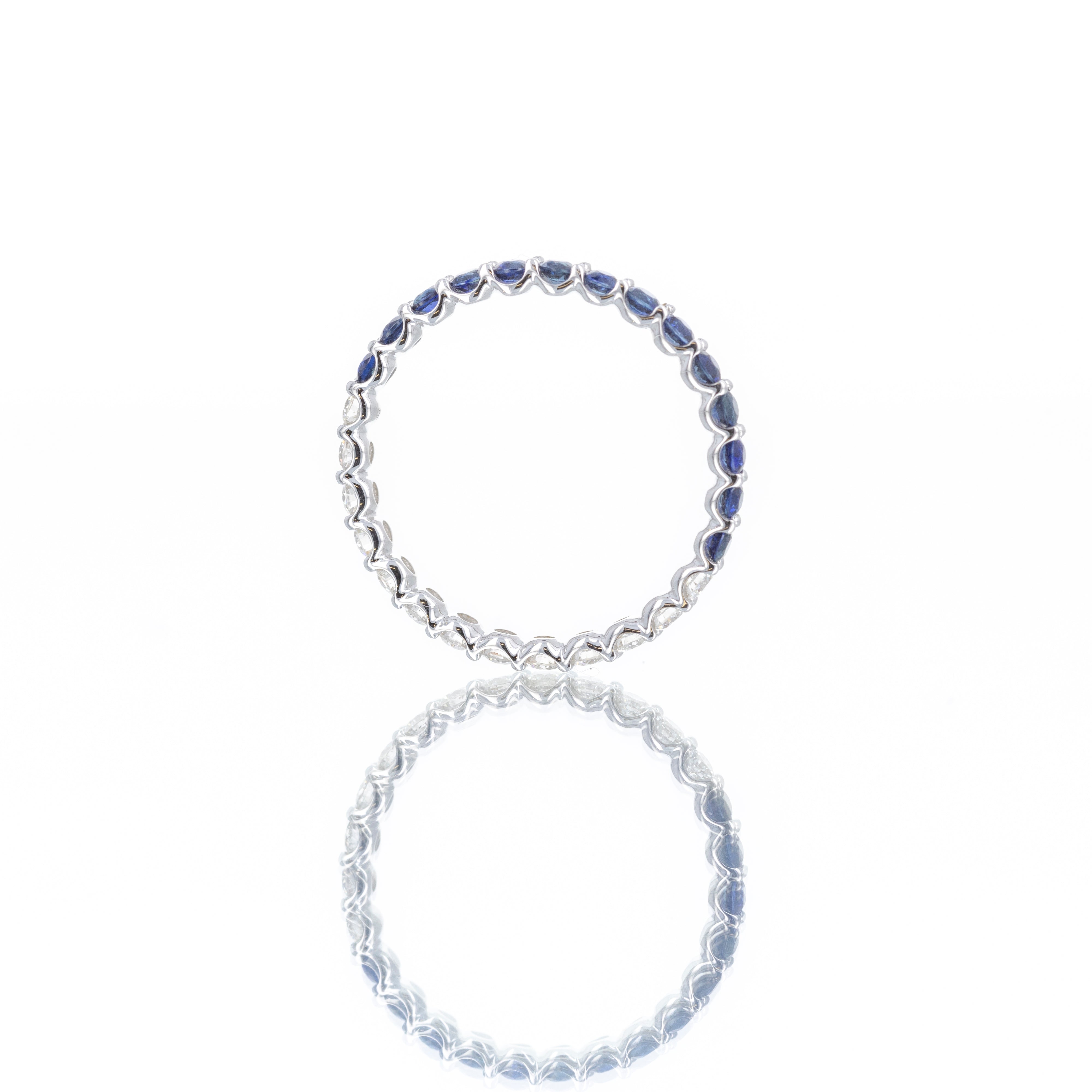 14K White Gold Round Sapphire Diamond Half and Half Eternity Band - Queen May