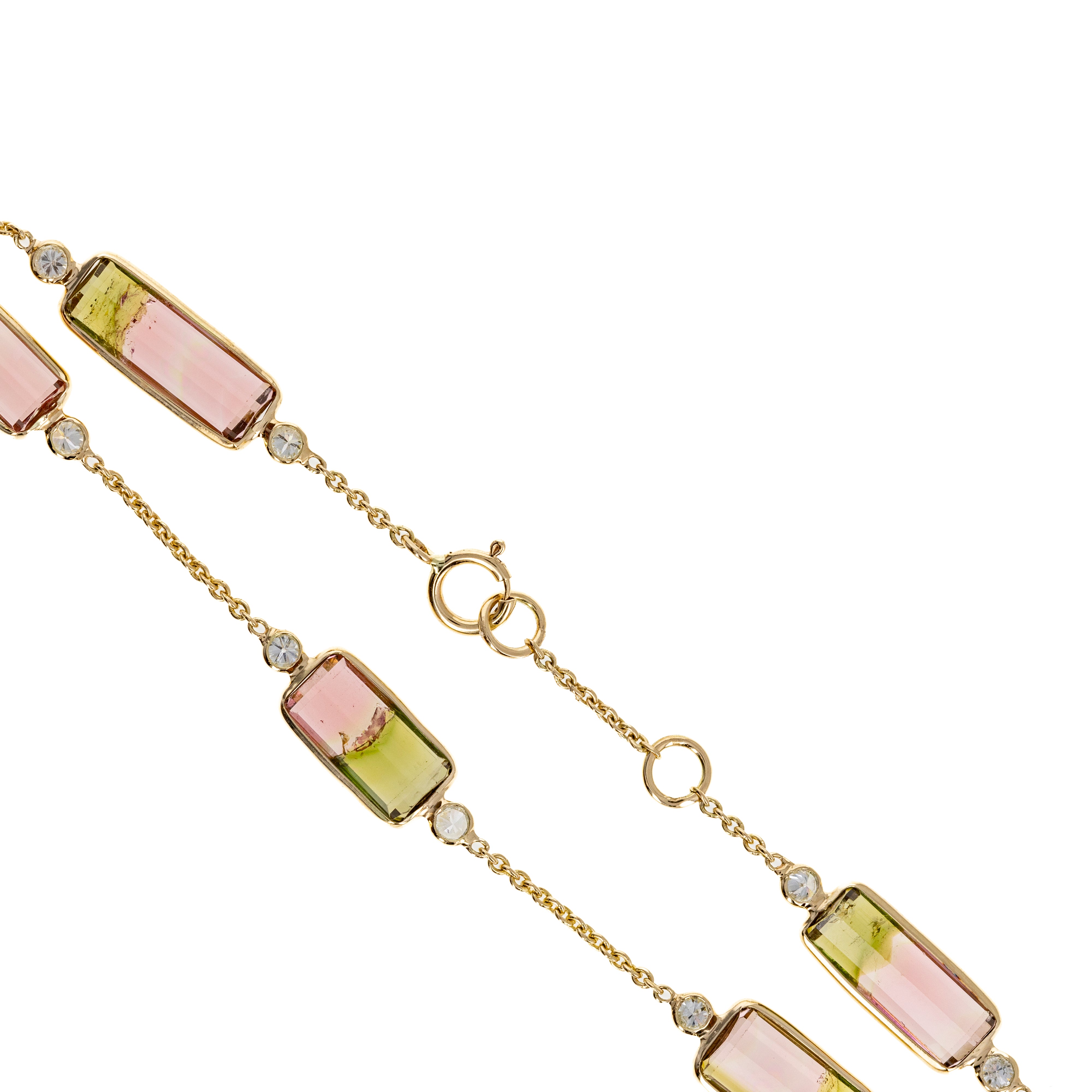 14K Yellow Gold 7.63 Carat Watermelon Tourmaline Diamond Bezel Bracelet - Queen May
