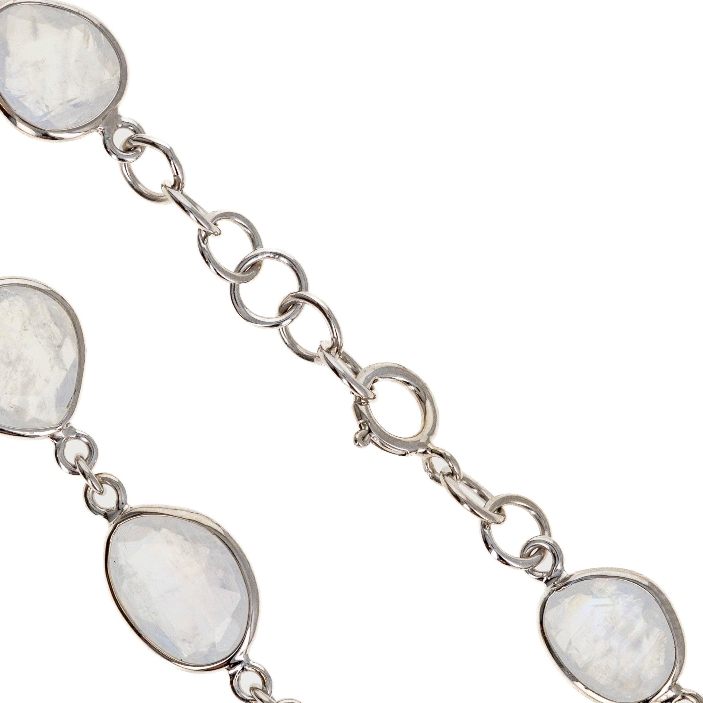 14K White Gold 10.24 Carat Moonstone Bezel Bracelet - Queen May