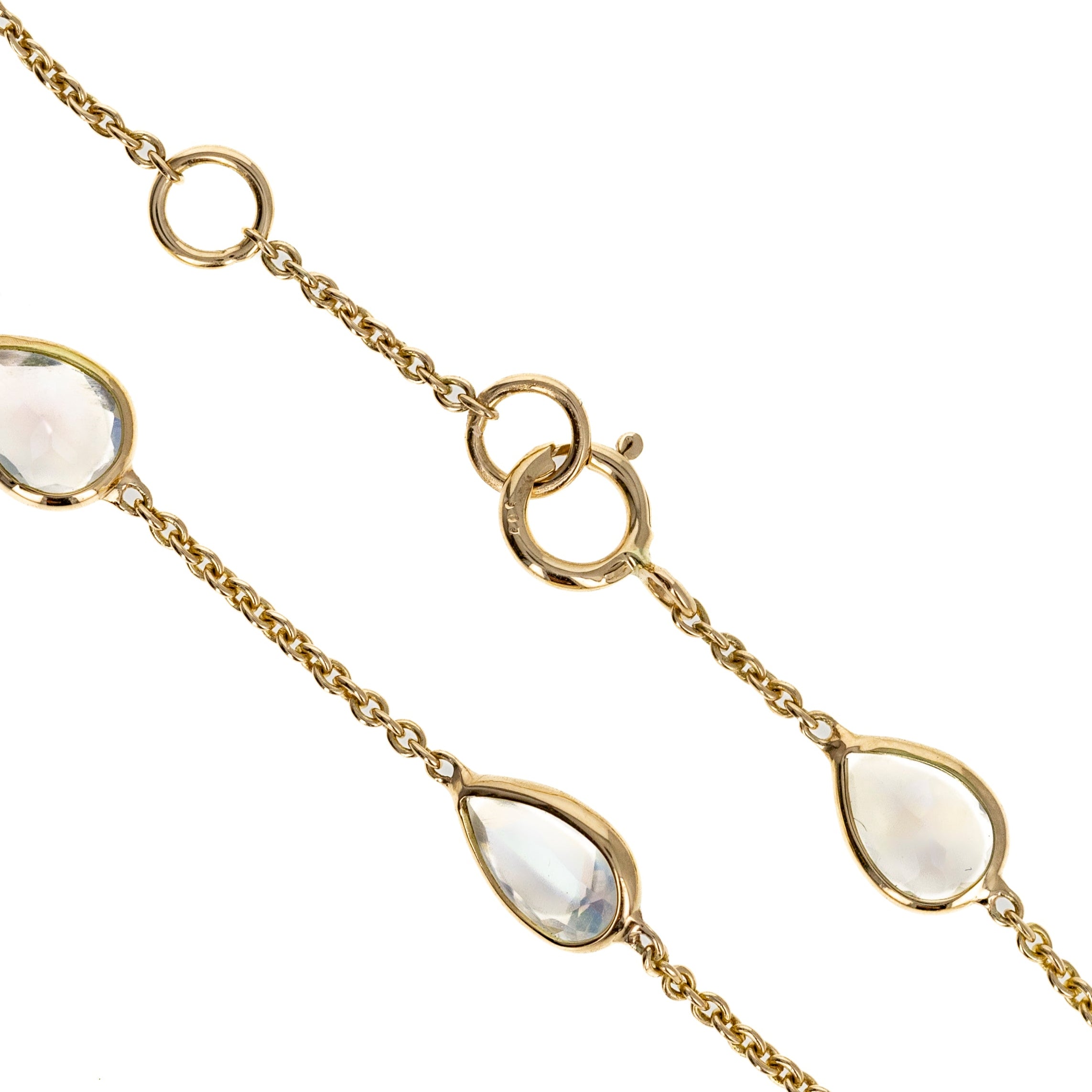 14K Yellow Gold 1.56 Carat Aquamarine and Rainbow Moonstone Bezel Bracelet - Queen May