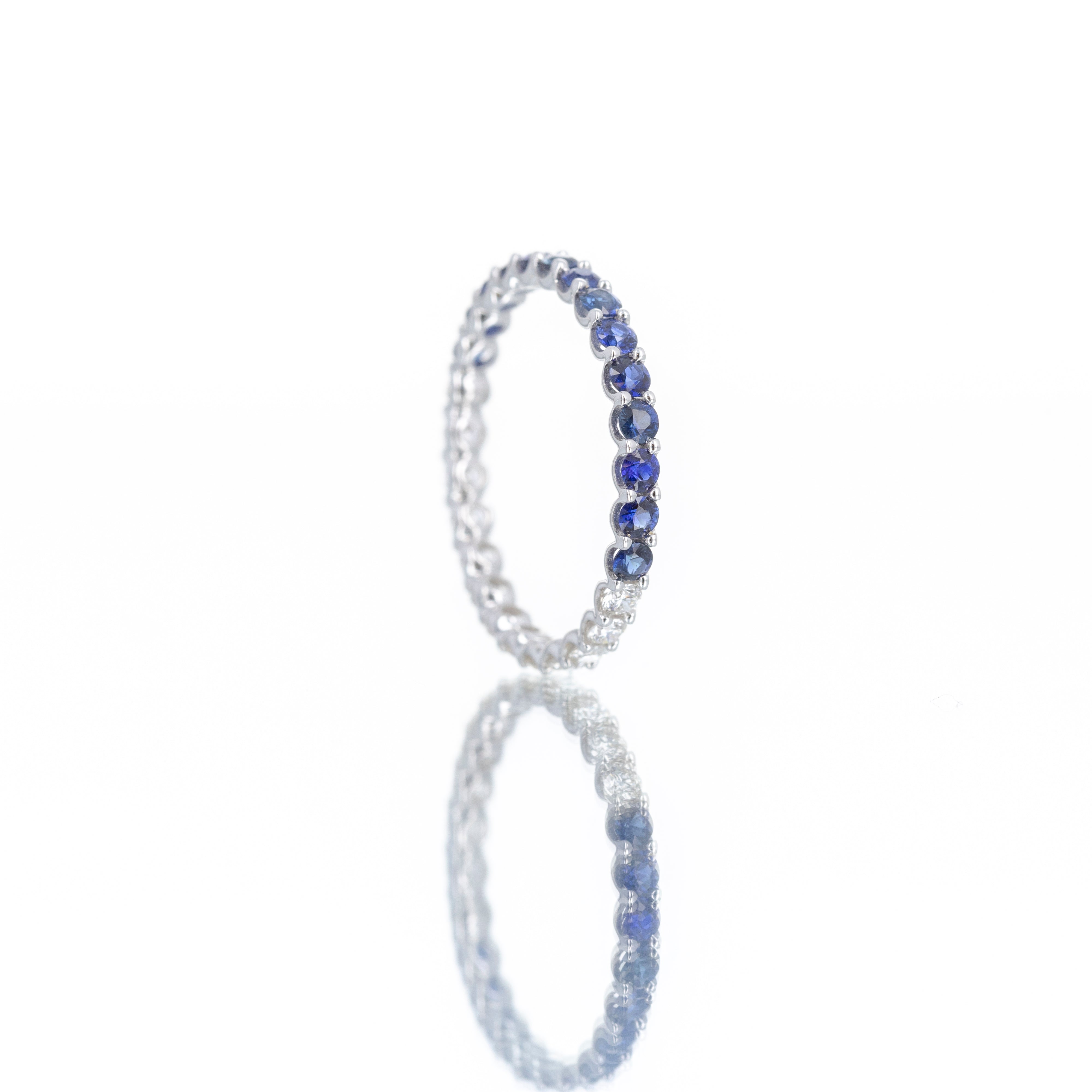 14K White Gold Round Sapphire Diamond Half and Half Eternity Band - Queen May