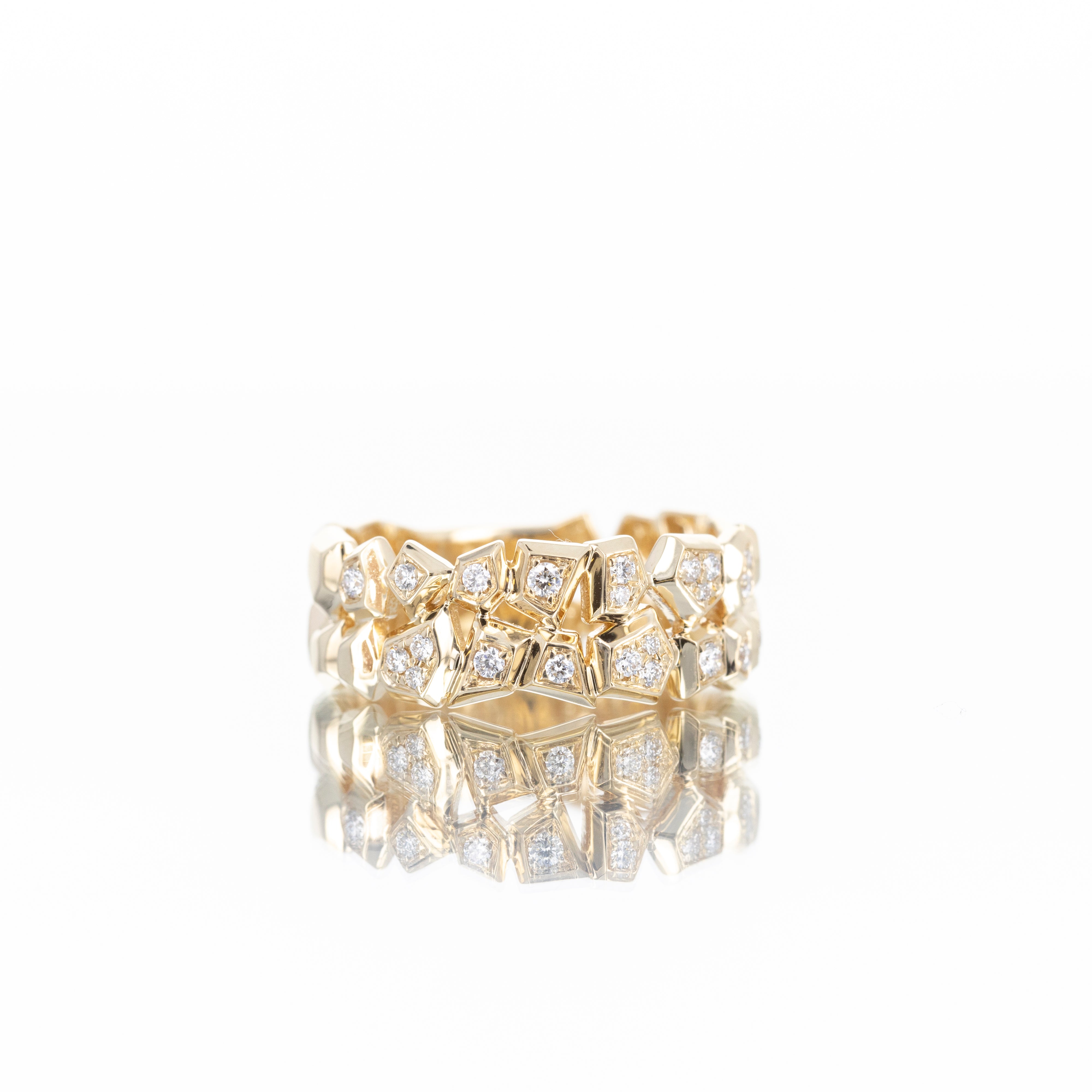 14K Yellow Gold 0.20 Carat Diamond Geometric Wide Band - Queen May