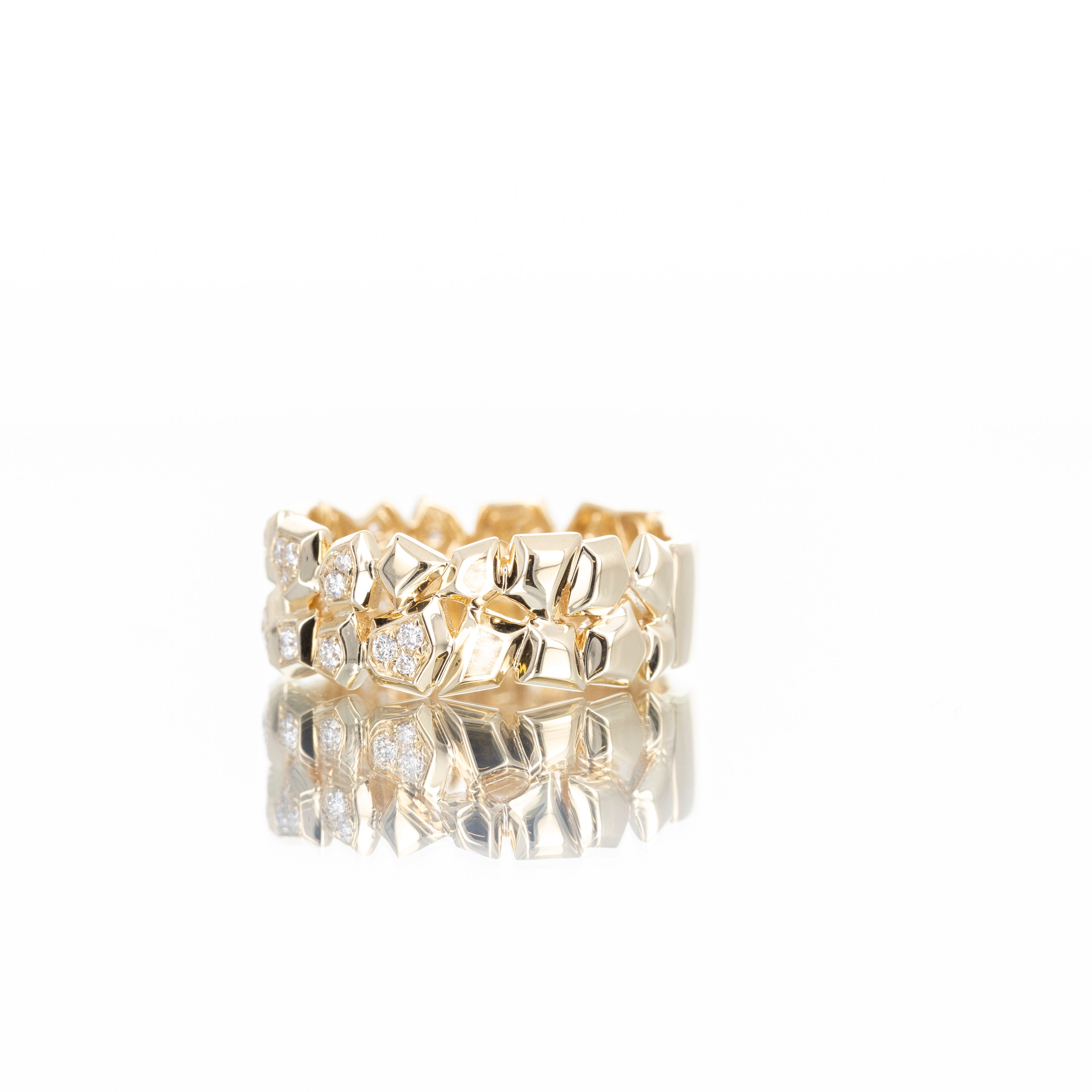 14K Yellow Gold 0.20 Carat Diamond Geometric Wide Band - Queen May
