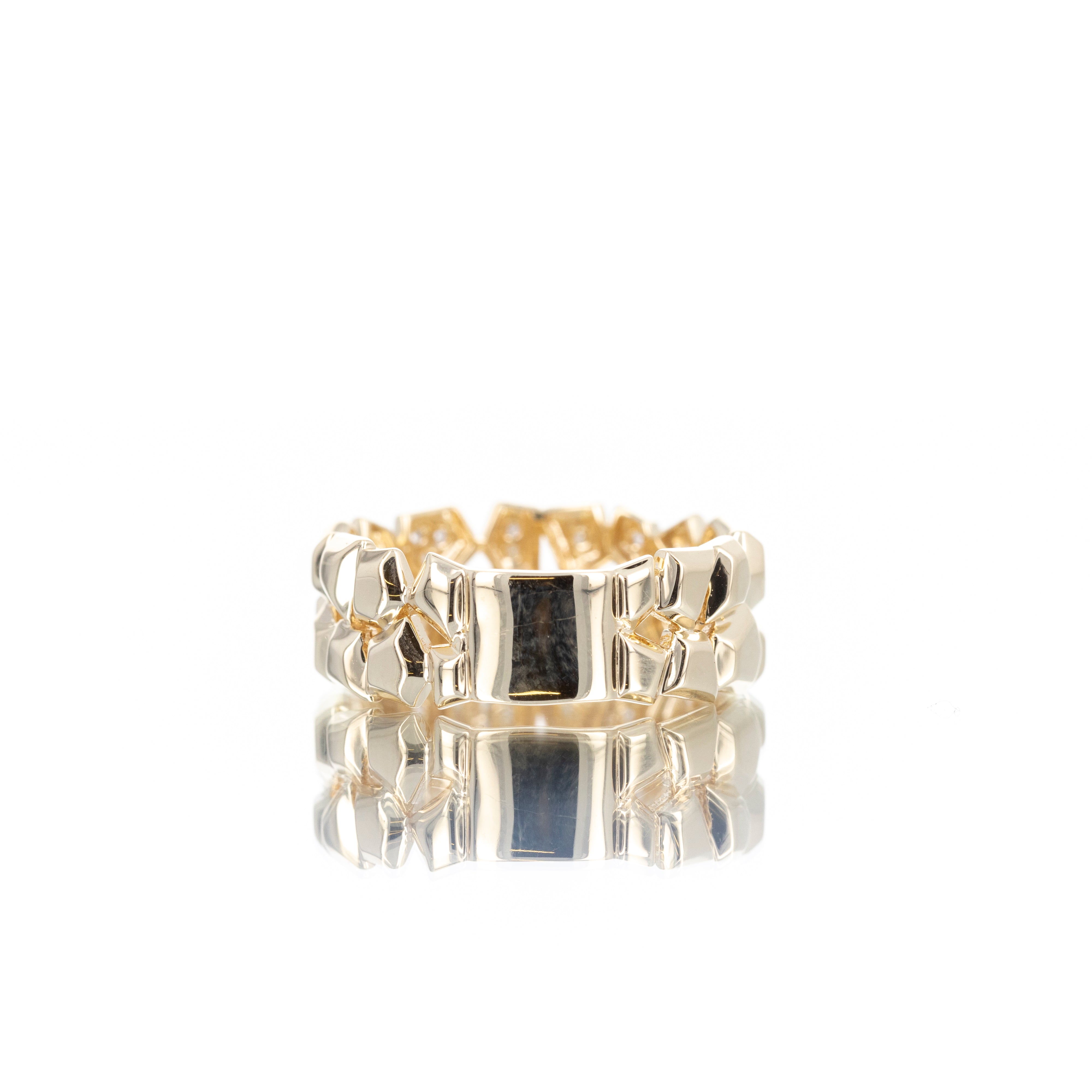14K Yellow Gold 0.20 Carat Diamond Geometric Wide Band - Queen May