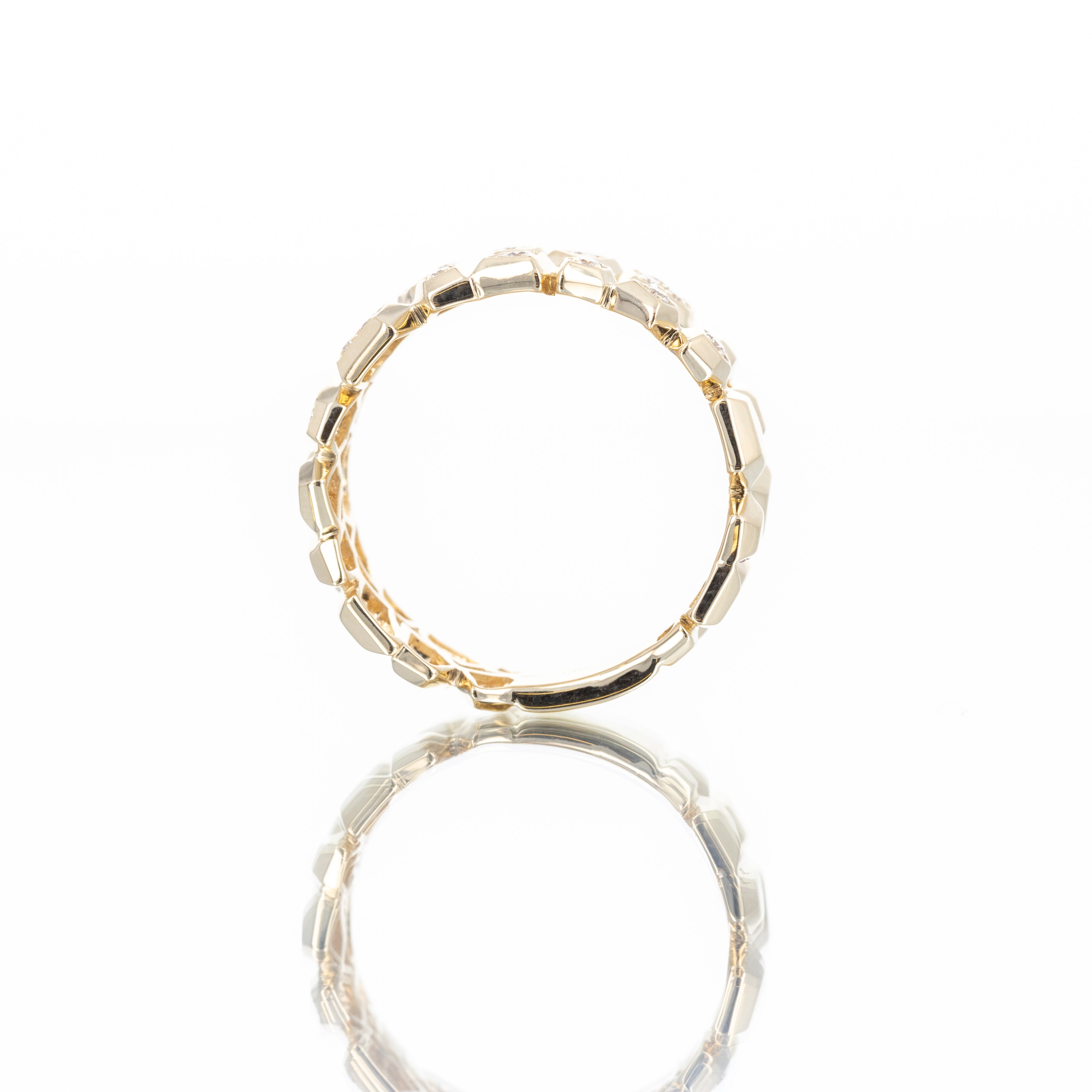 14K Yellow Gold 0.20 Carat Diamond Geometric Wide Band - Queen May