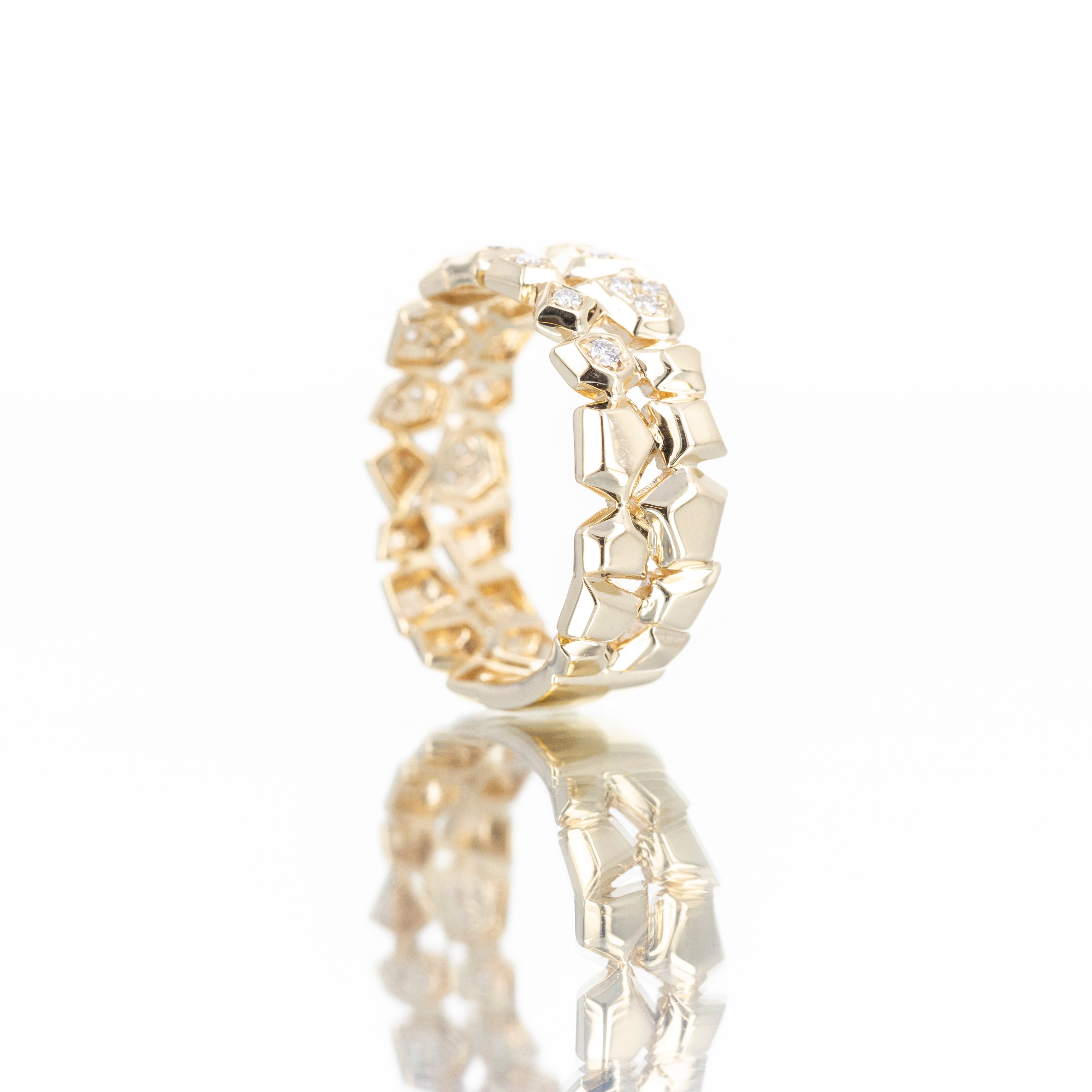14K Yellow Gold 0.20 Carat Diamond Geometric Wide Band - Queen May