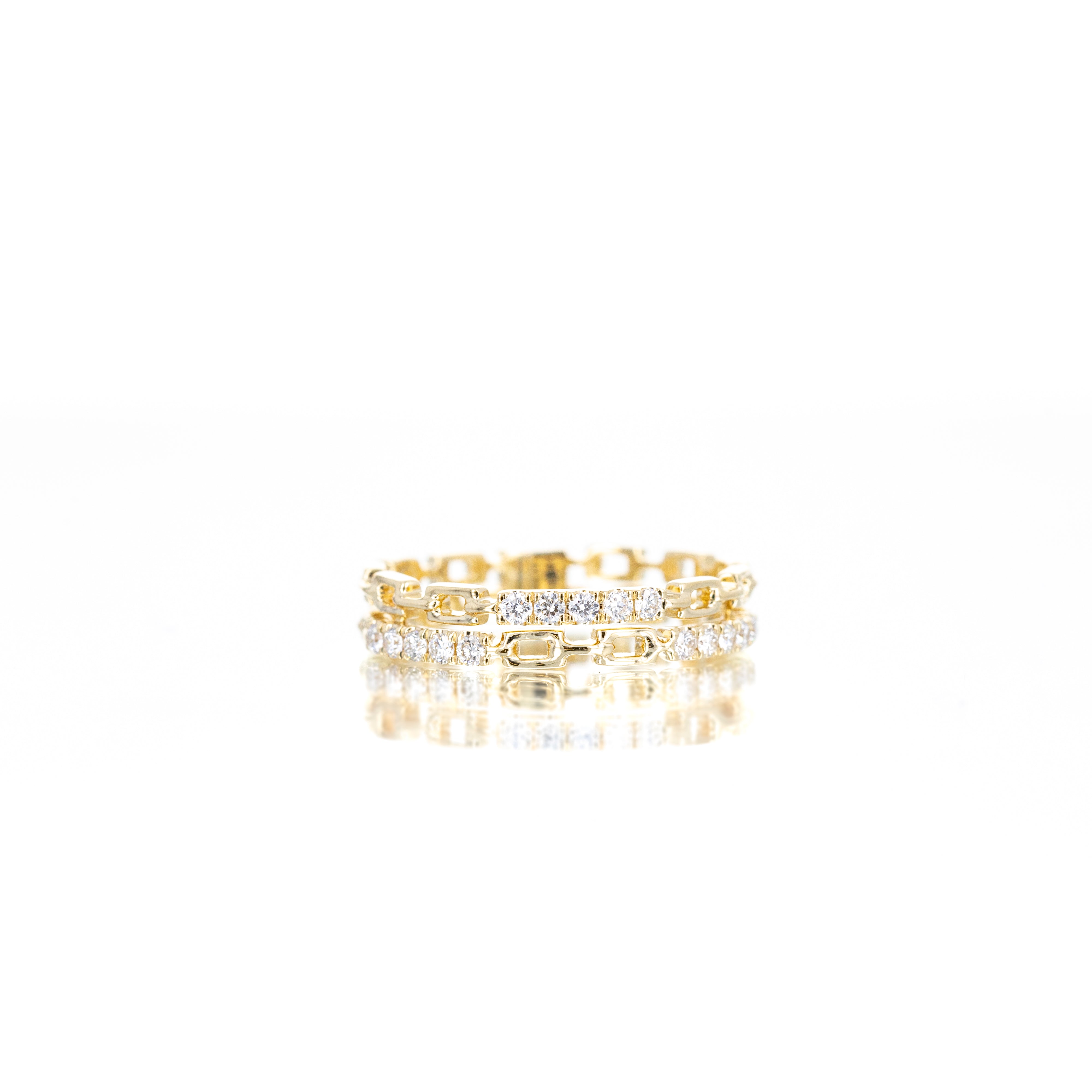 14K Yellow Gold 0.20 Carat Diamond Pave Chain Link Double Band - Queen May