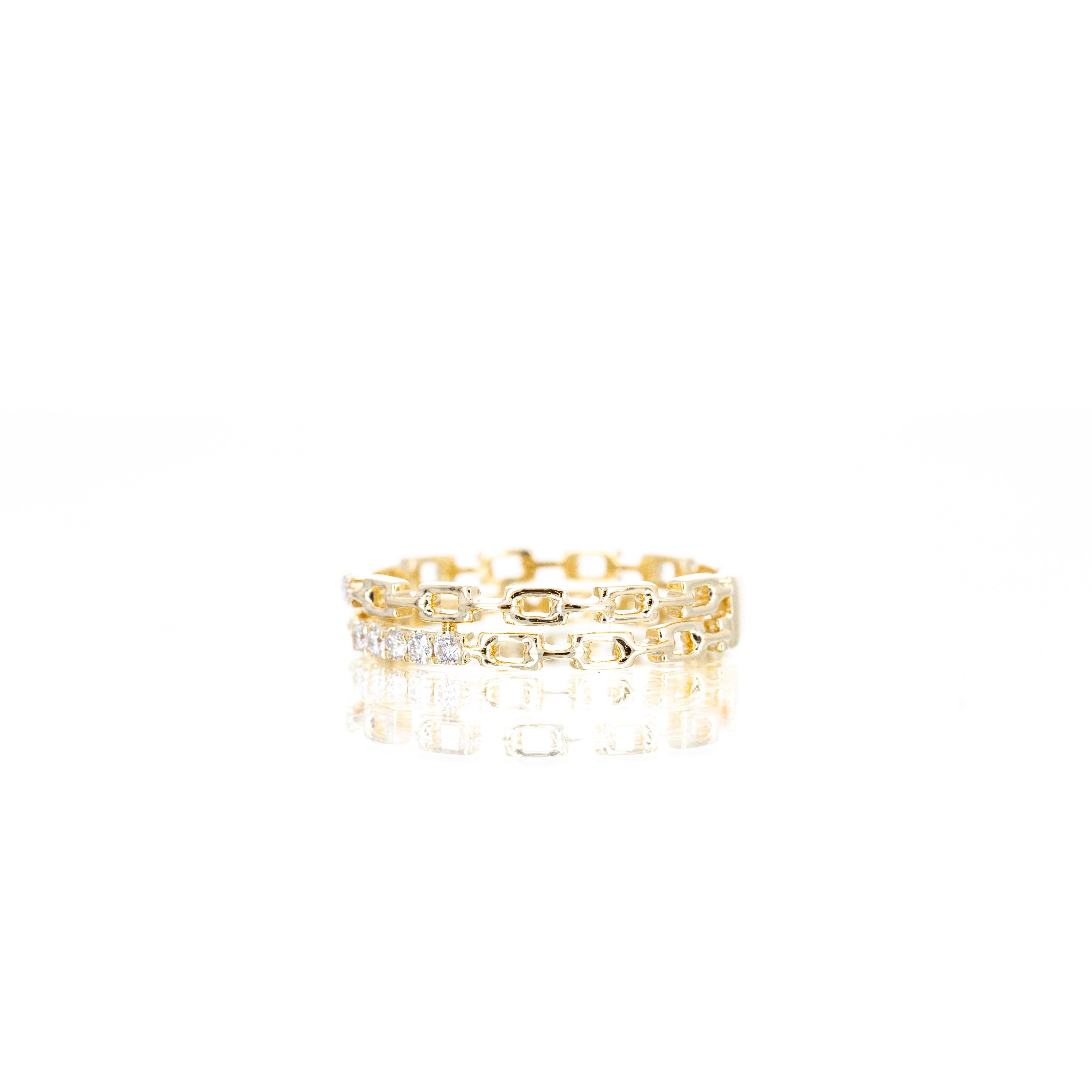 14K Yellow Gold 0.20 Carat Diamond Pave Chain Link Double Band - Queen May