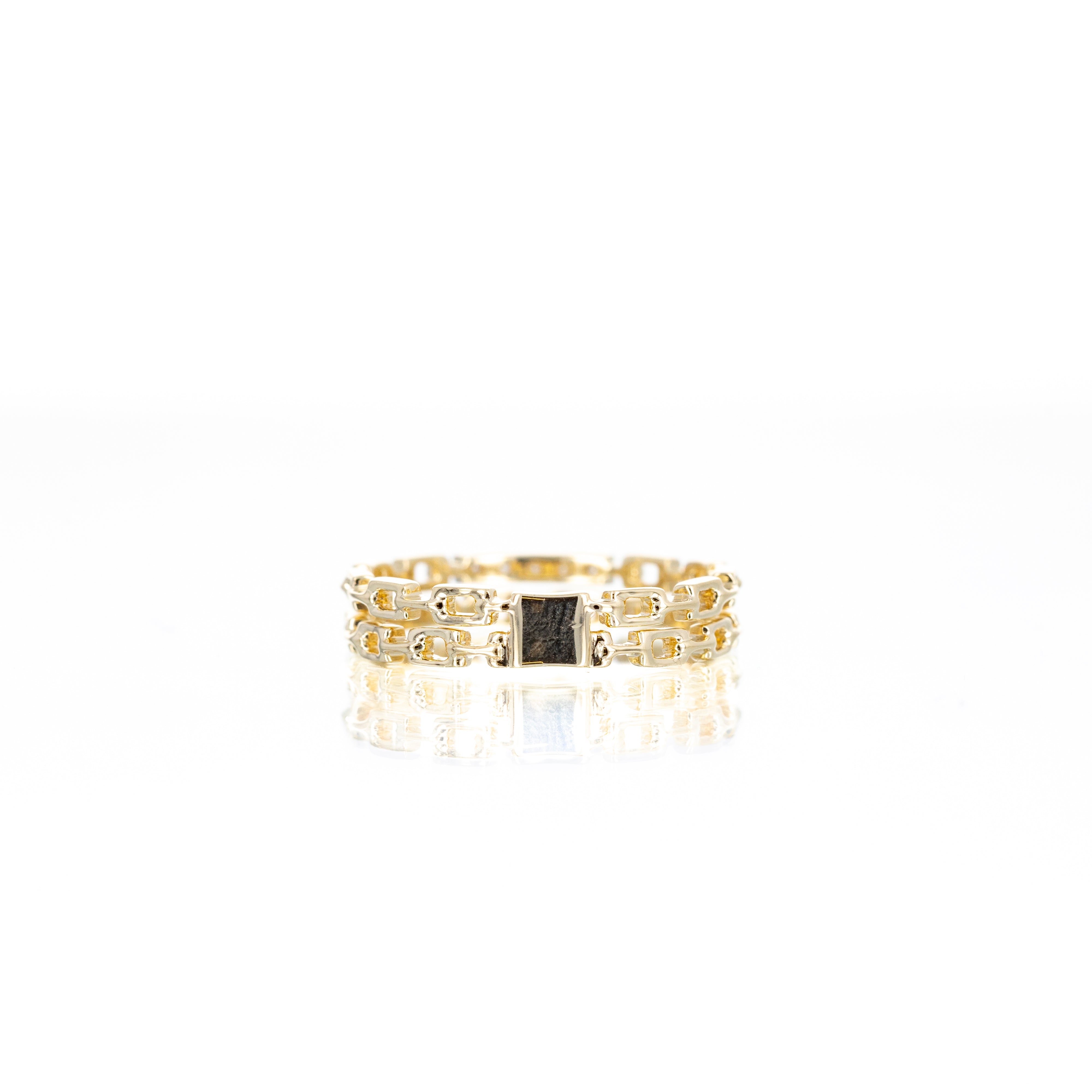 14K Yellow Gold 0.20 Carat Diamond Pave Chain Link Double Band - Queen May