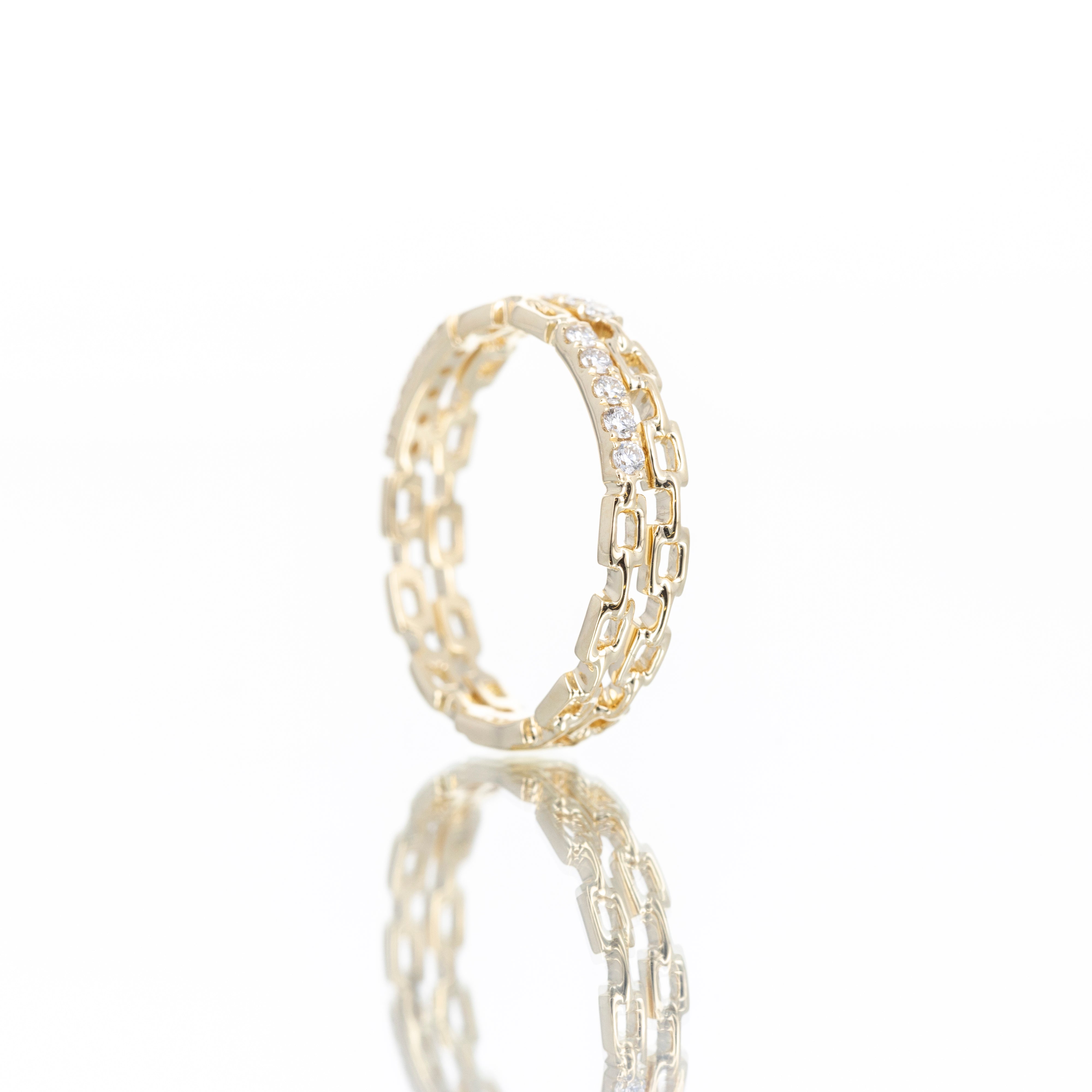 14K Yellow Gold 0.20 Carat Diamond Pave Chain Link Double Band - Queen May