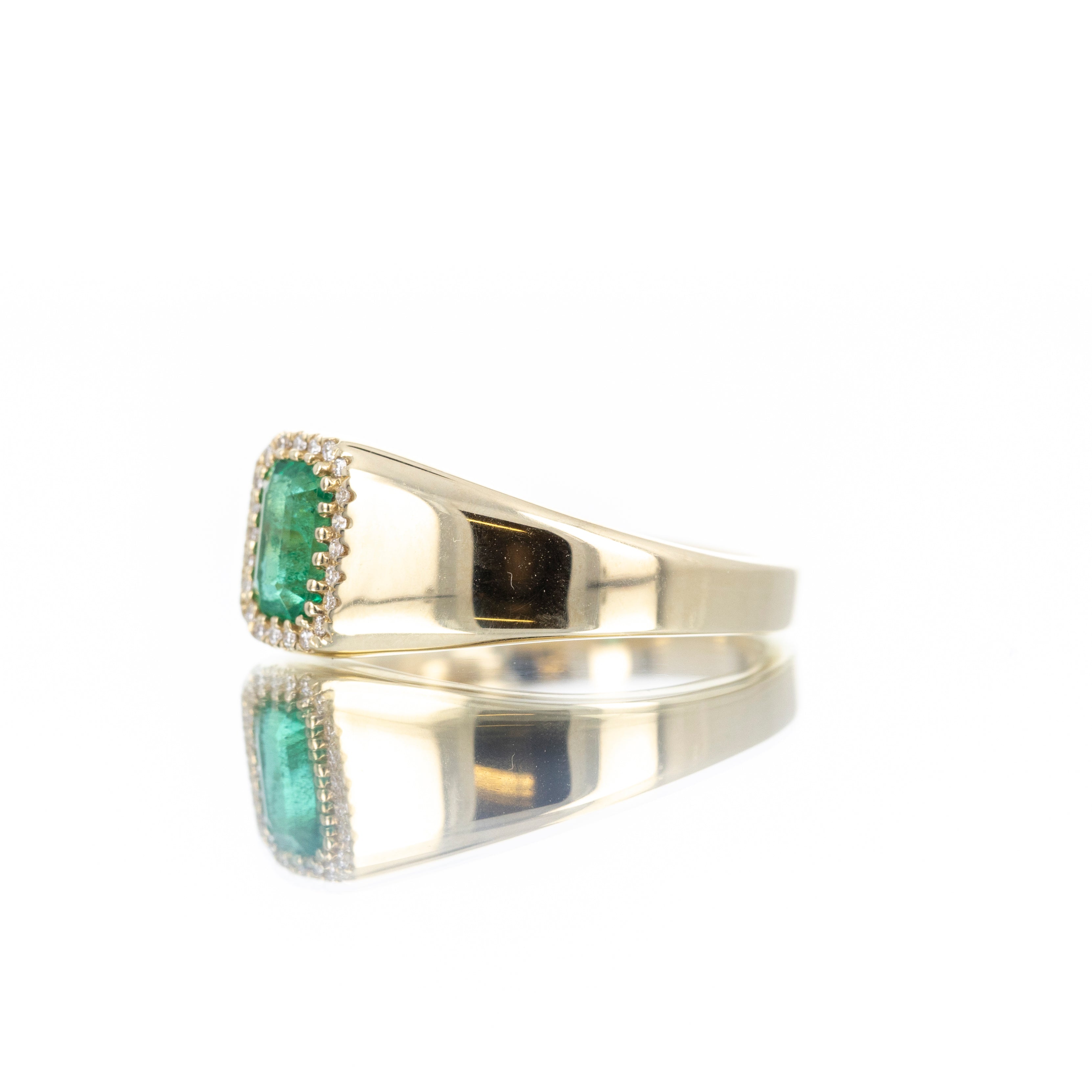 14K Yellow Gold 0.62 Carat Emerald Diamond Halo Ring - Queen May