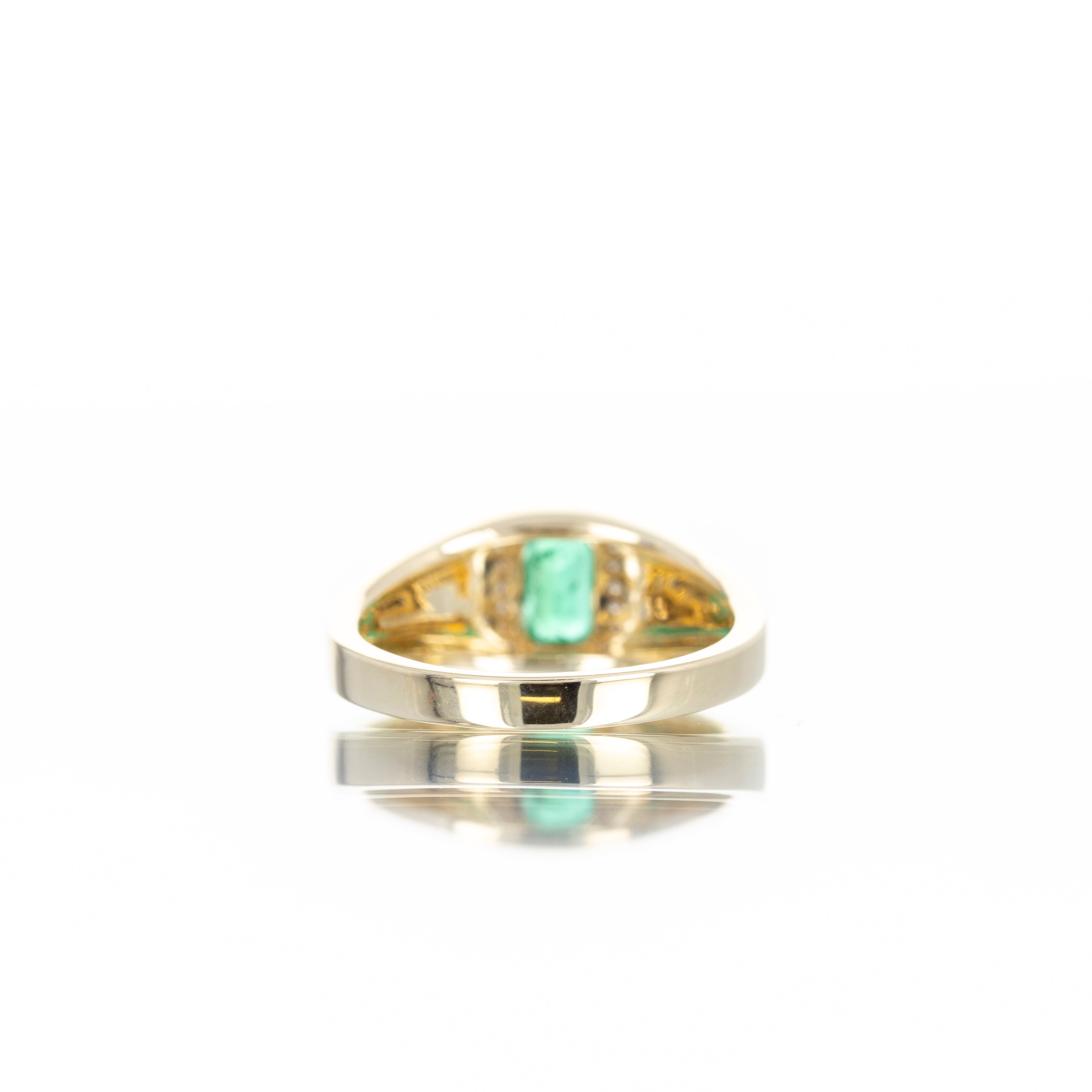 14K Yellow Gold 0.62 Carat Emerald Diamond Halo Ring - Queen May