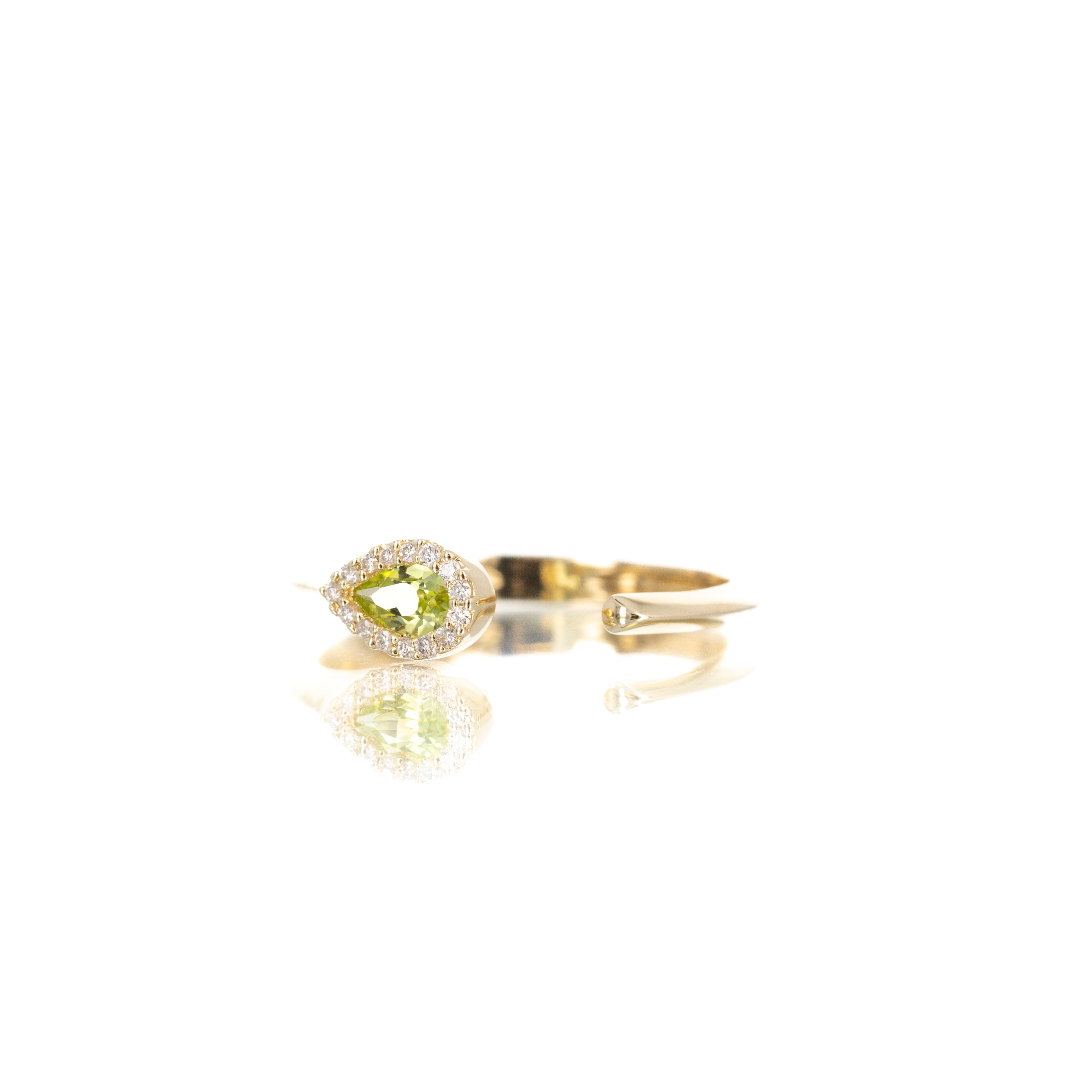 14K Yellow Gold 0.05 Carat Diamond Peridot Halo Open Ring - Queen May