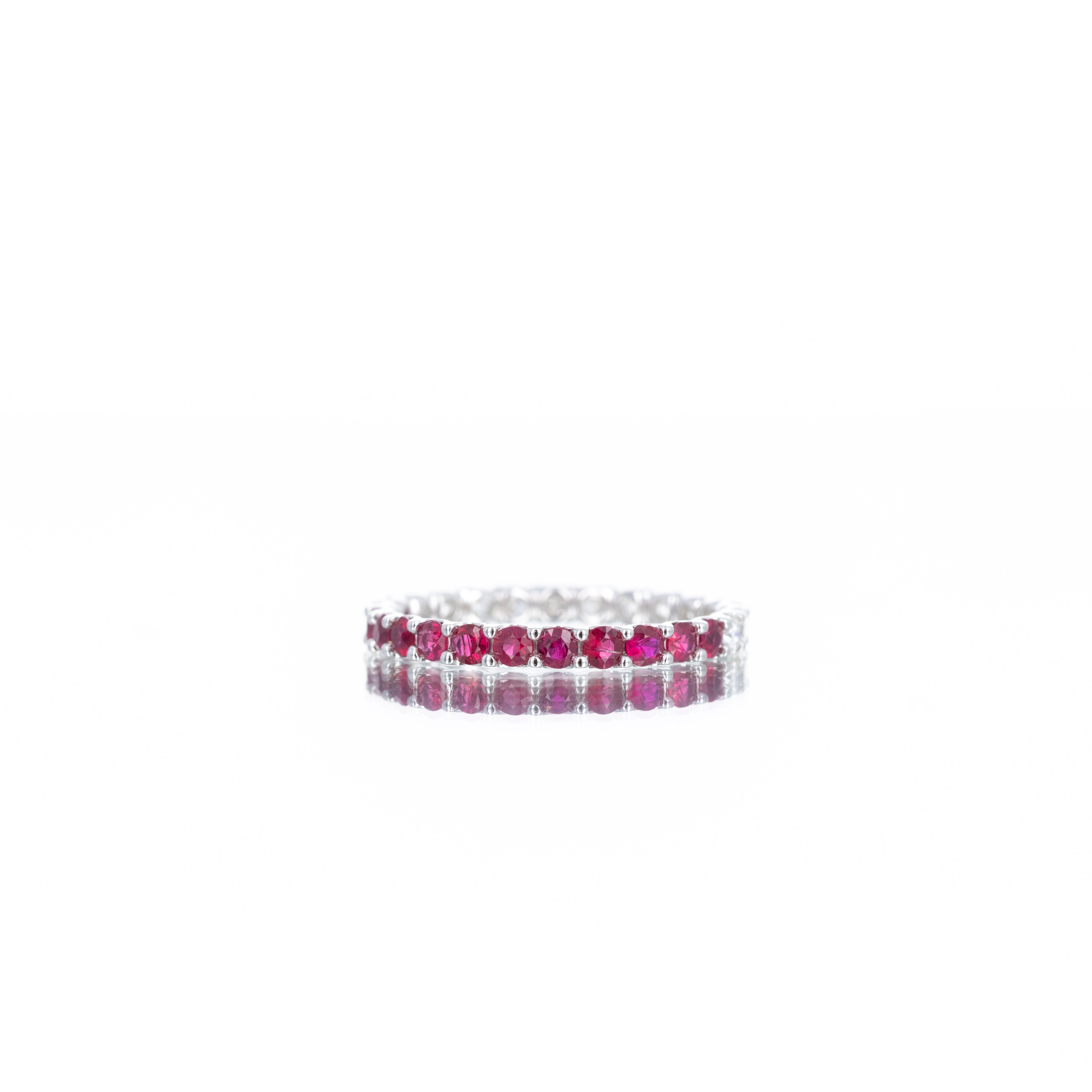 14K White Gold 0.52 Carat Ruby Diamond Half and Half Eternity Band - Queen May
