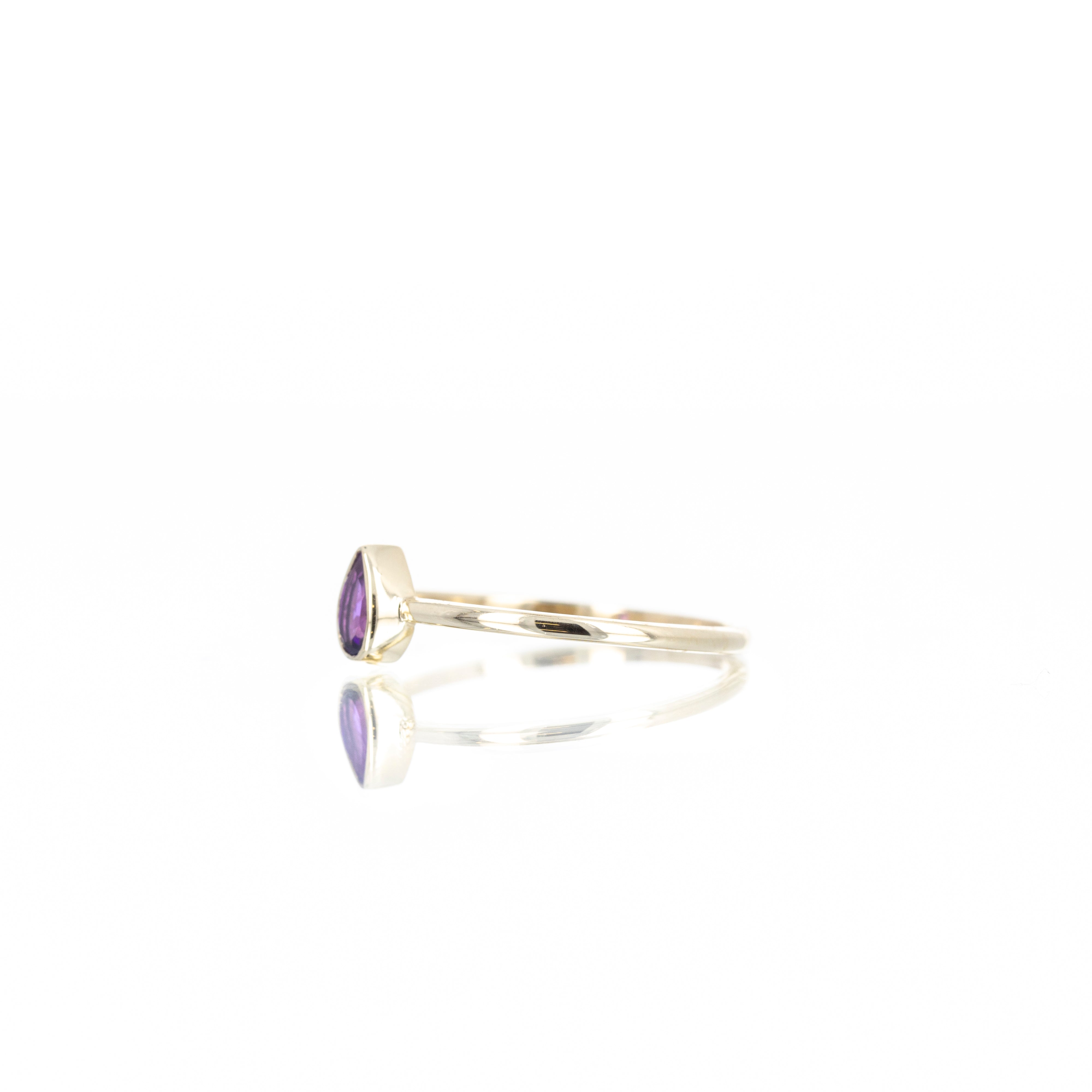 14K Yellow Gold 0.21 Carat Pear Amethyst Bezel Ring - Queen May