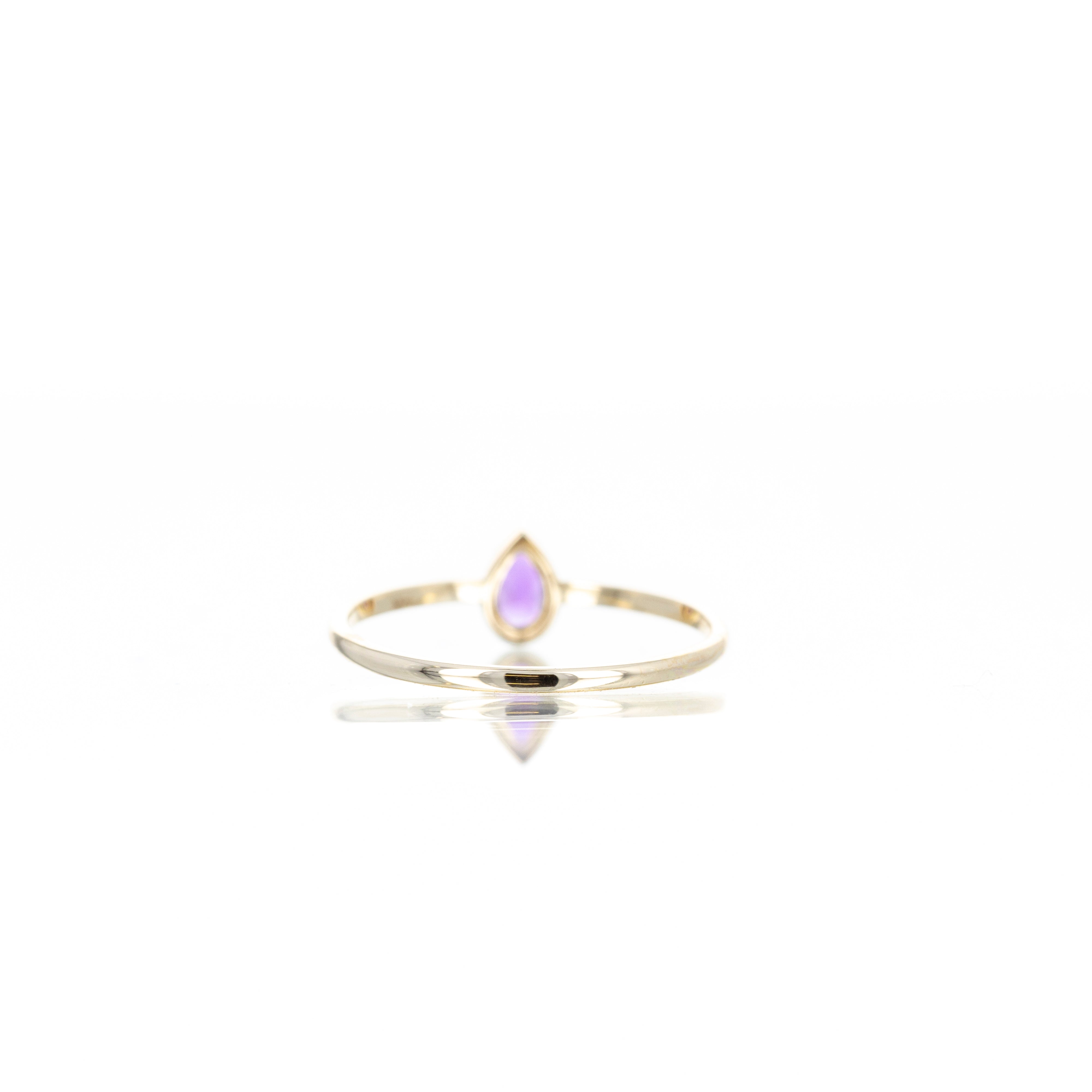 14K Yellow Gold 0.21 Carat Pear Amethyst Bezel Ring - Queen May