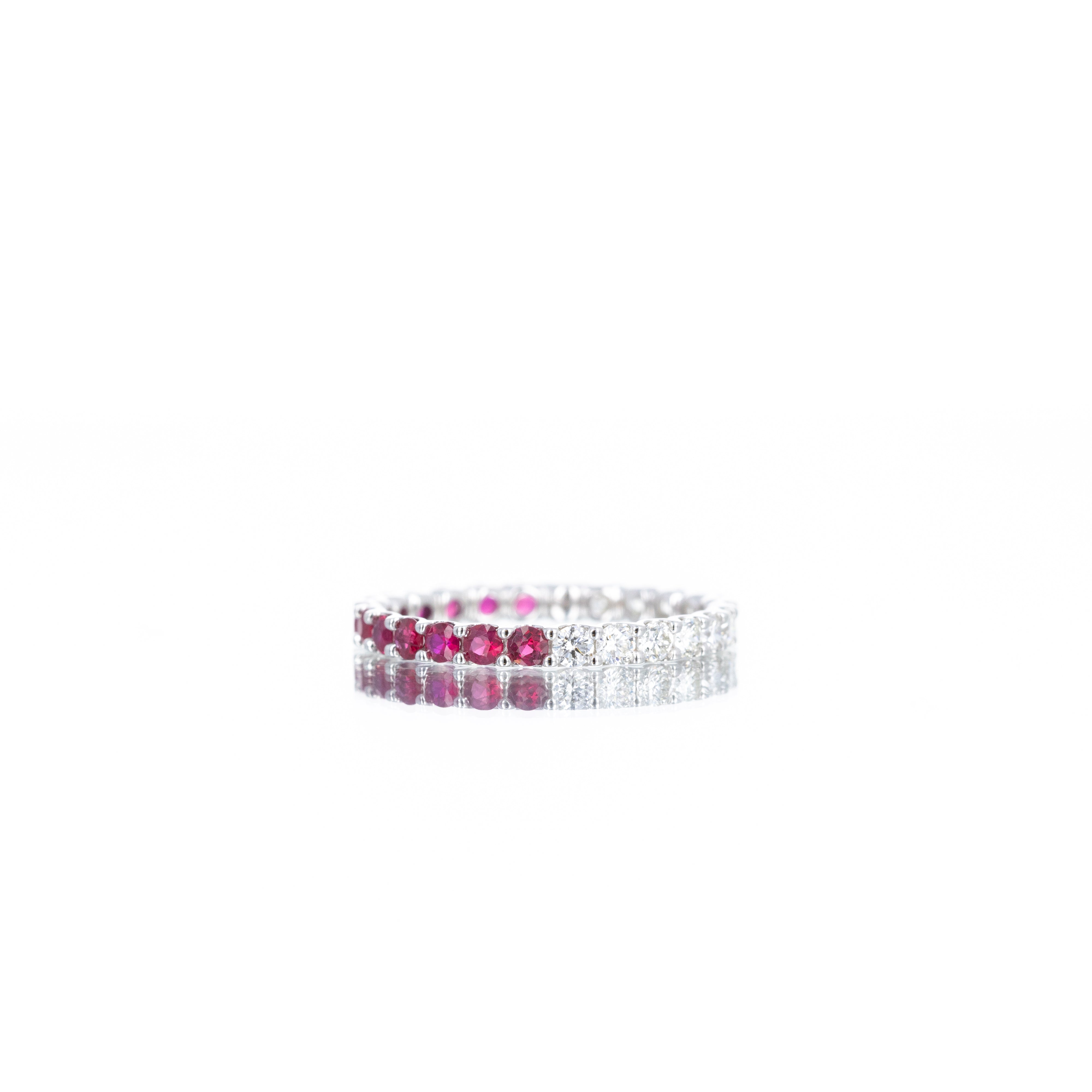 14K White Gold 0.52 Carat Ruby Diamond Half and Half Eternity Band - Queen May