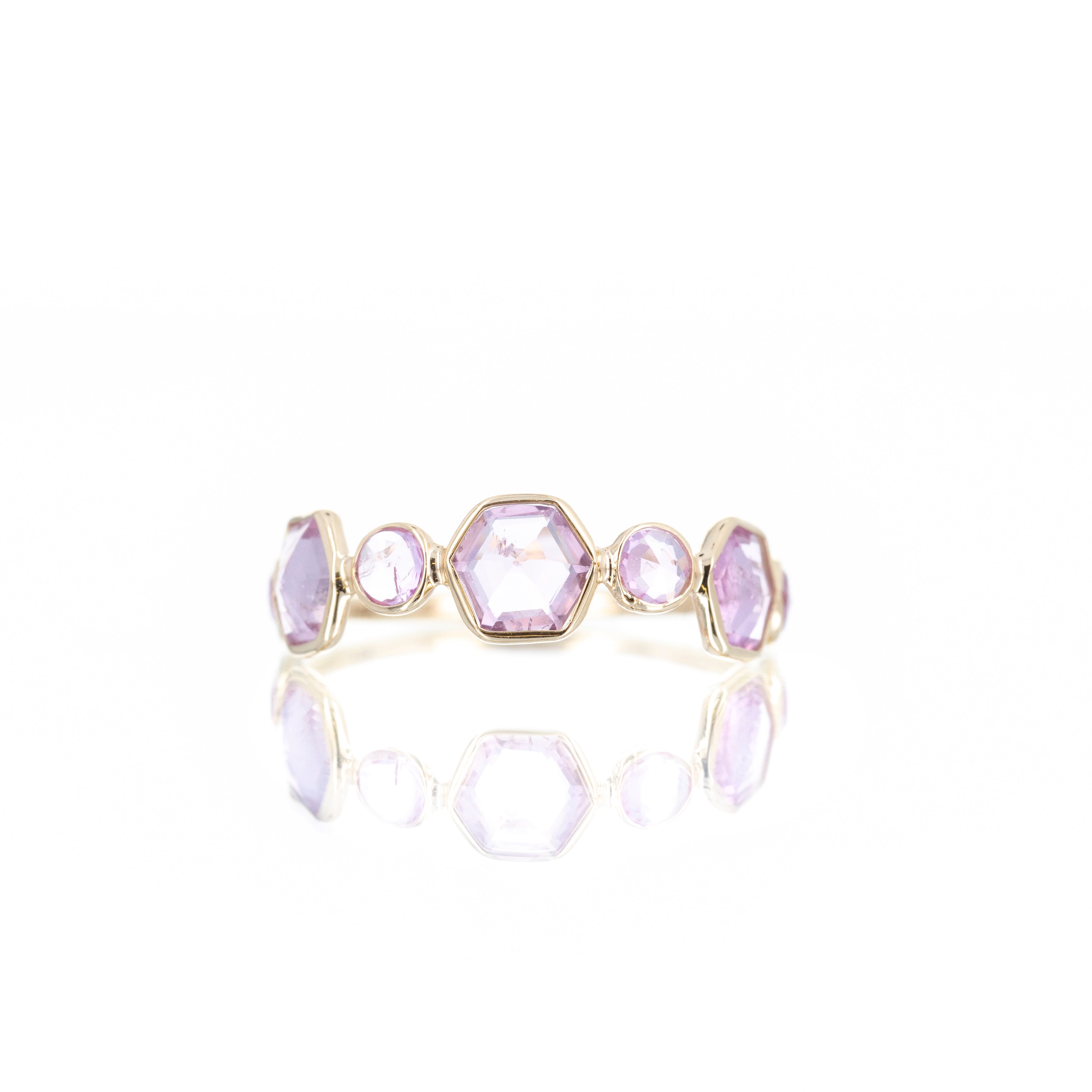 14K Yellow Gold 2.03 Carat Pink Sapphire Hexagon Bezel Ring - Queen May