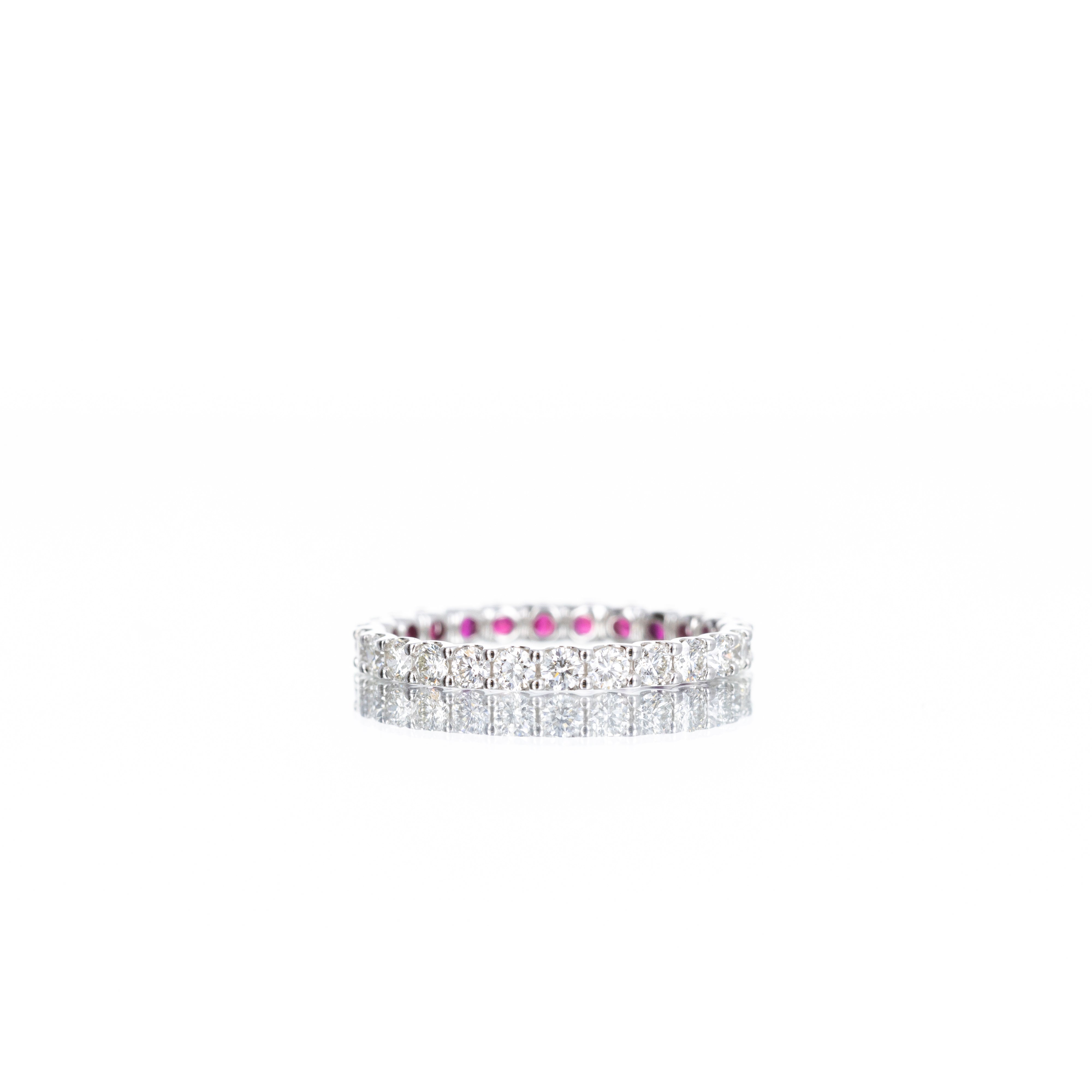 14K White Gold 0.52 Carat Ruby Diamond Half and Half Eternity Band - Queen May