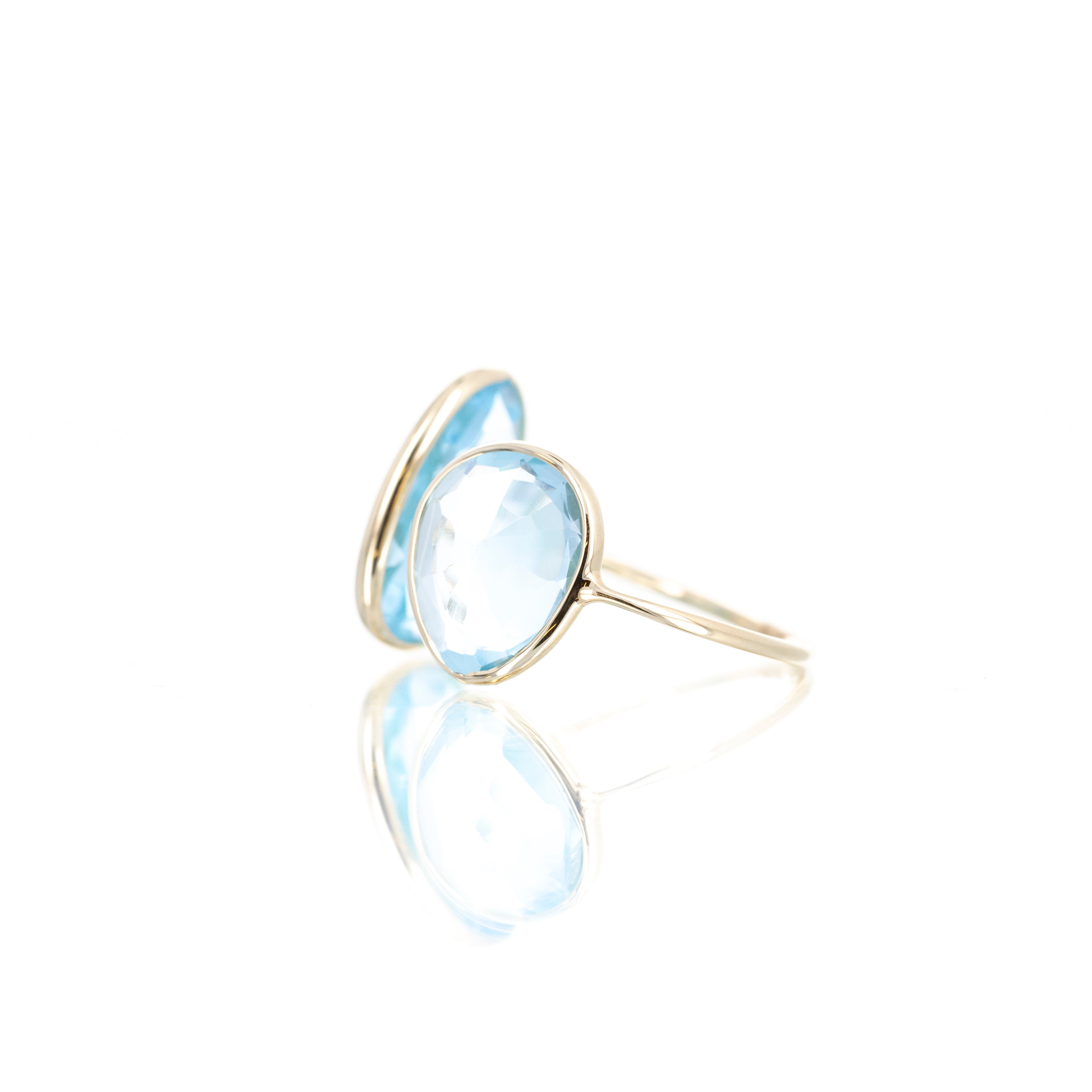 14K Yellow Gold 9.39 Carat Sky Blue Topaz Teardrop Bezel Ring - Queen May