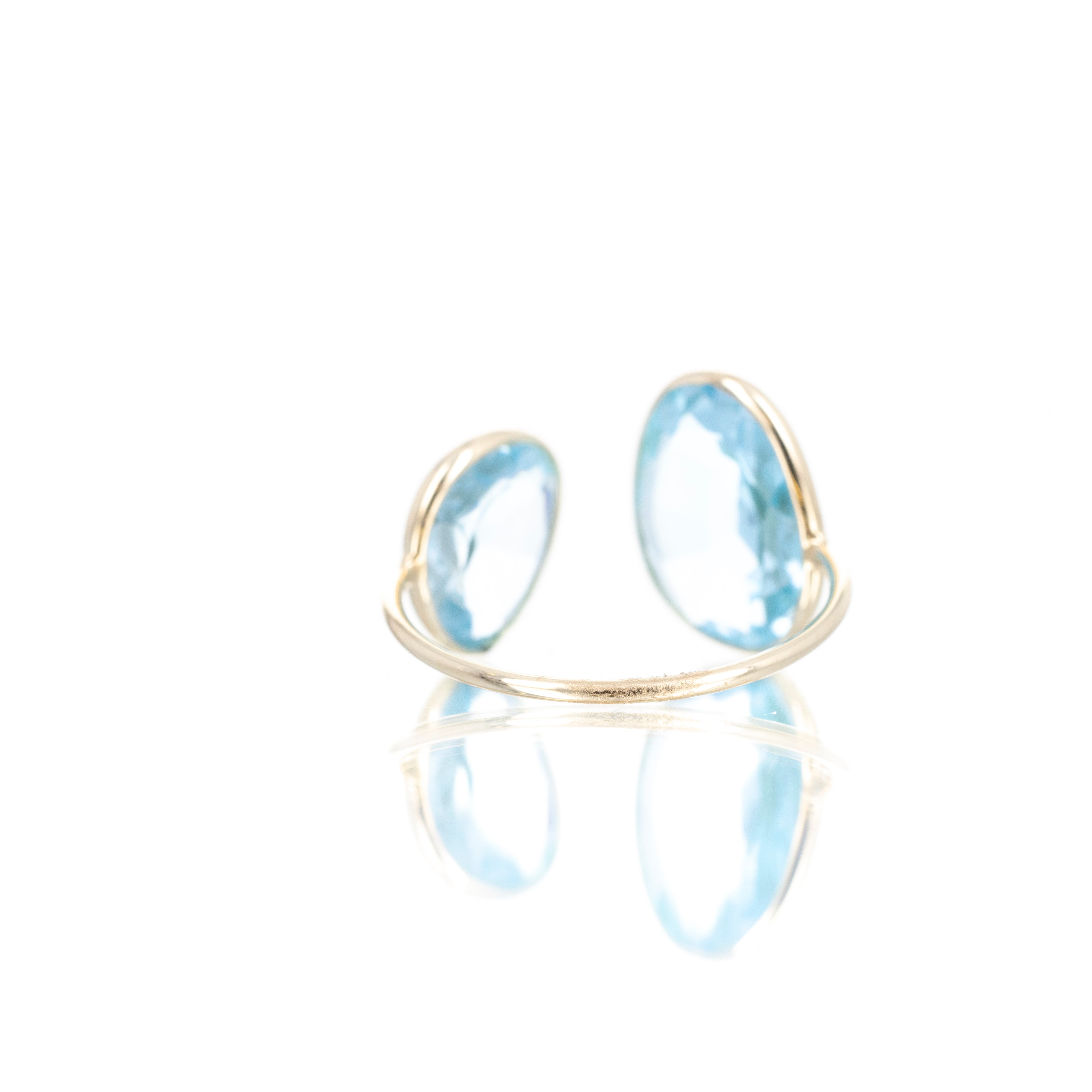 14K Yellow Gold 9.39 Carat Sky Blue Topaz Teardrop Bezel Ring - Queen May