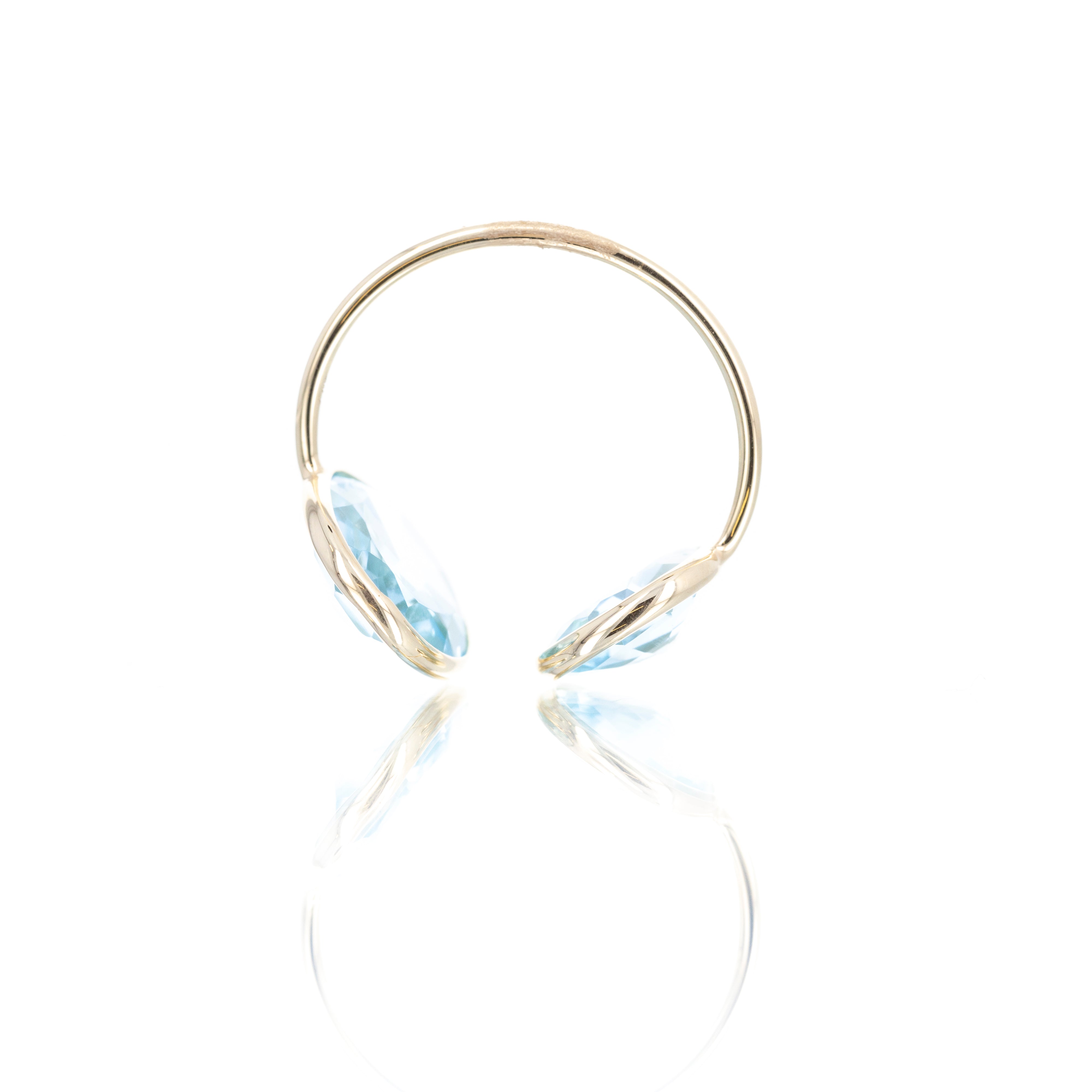 14K Yellow Gold 9.39 Carat Sky Blue Topaz Teardrop Bezel Ring - Queen May