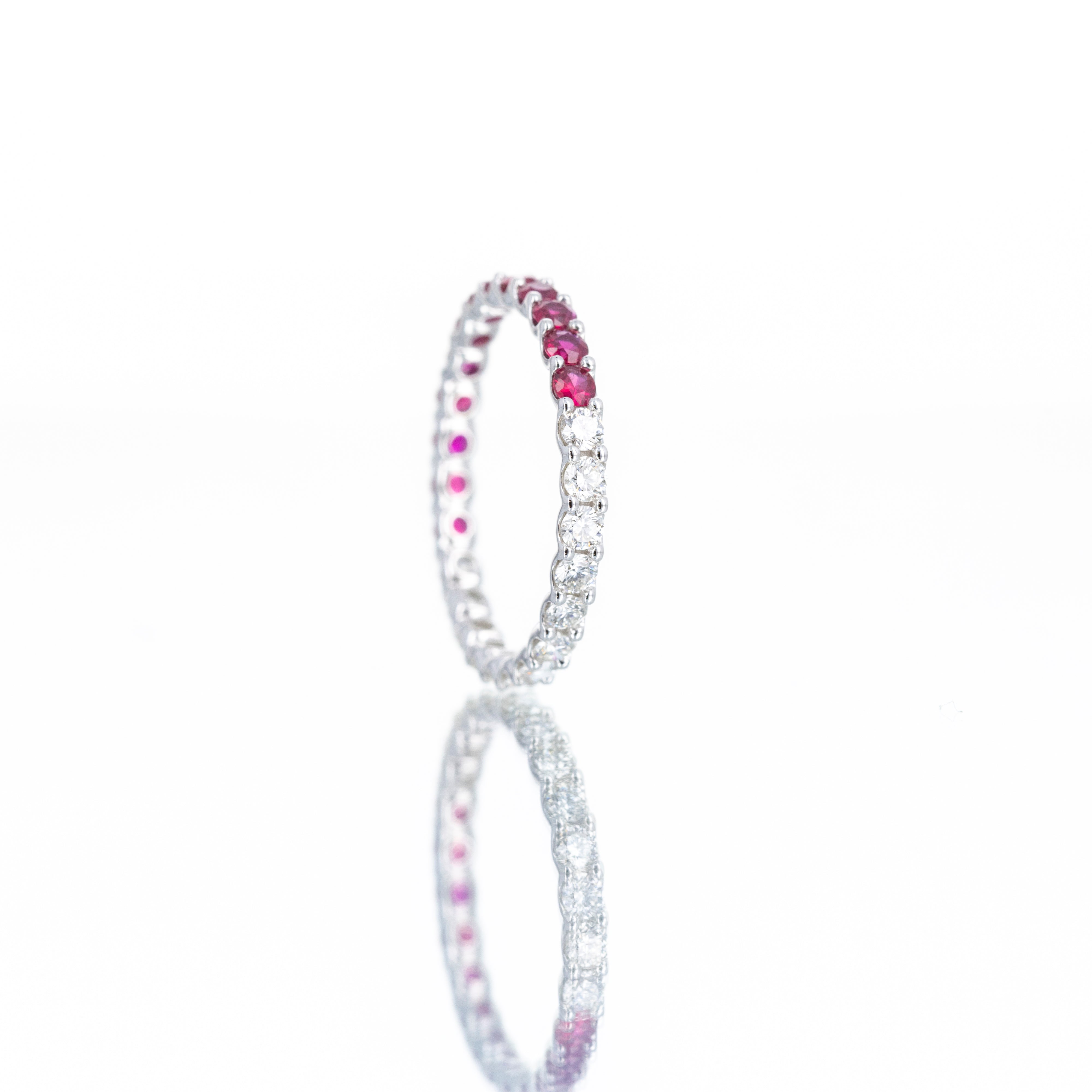 14K White Gold 0.52 Carat Ruby Diamond Half and Half Eternity Band - Queen May
