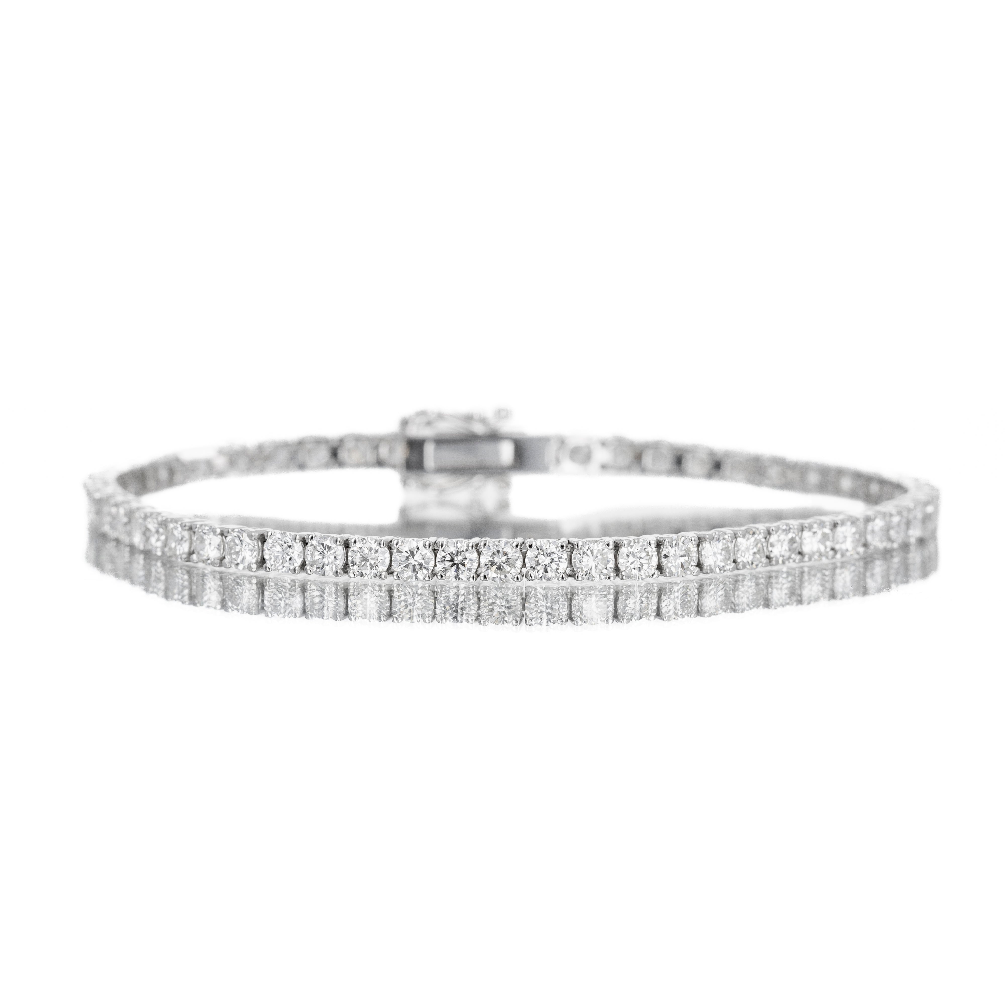 14K White Gold 6.5 Carat Round Diamond Tennis Bracelet - Queen May