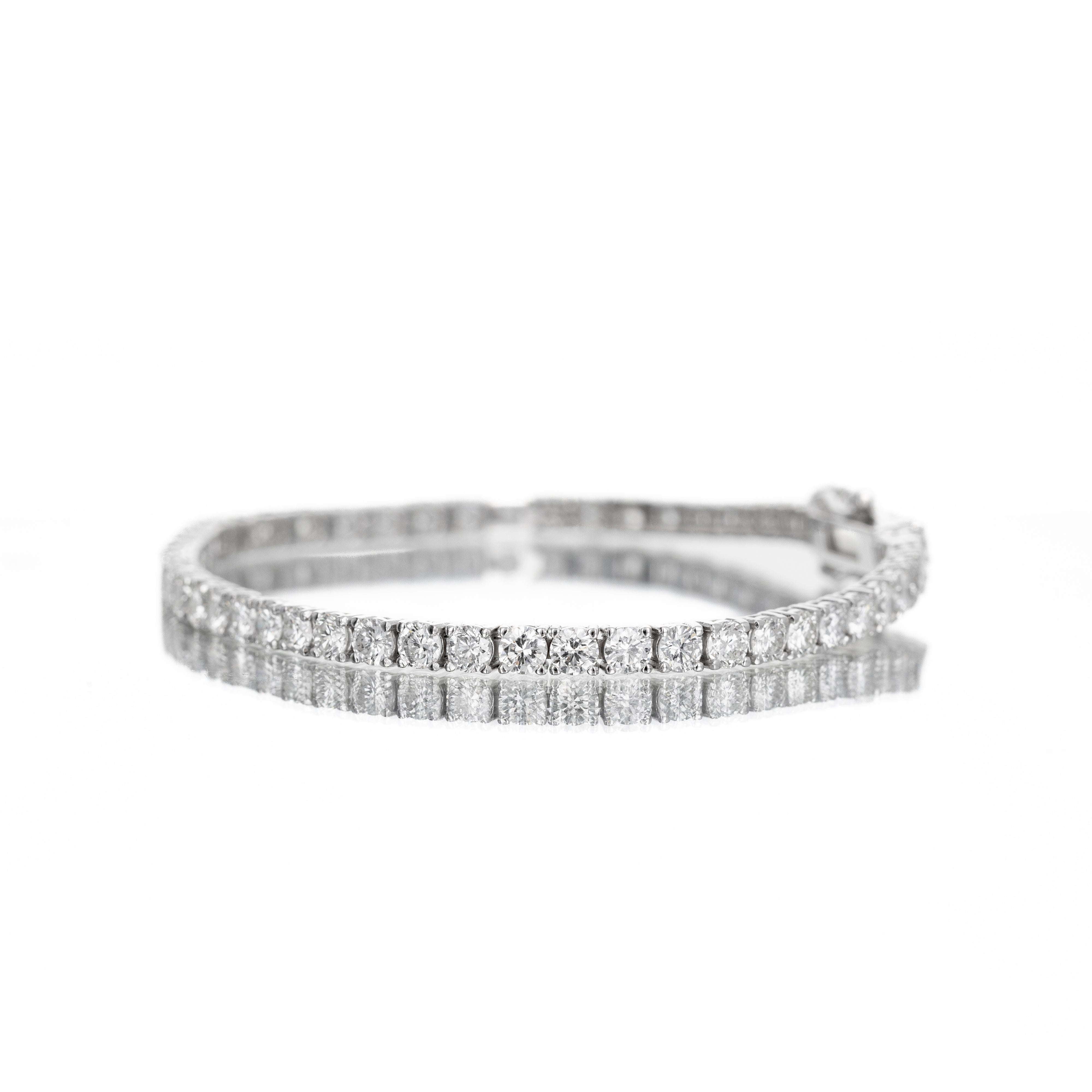 14K White Gold 6.5 Carat Round Diamond Tennis Bracelet - Queen May