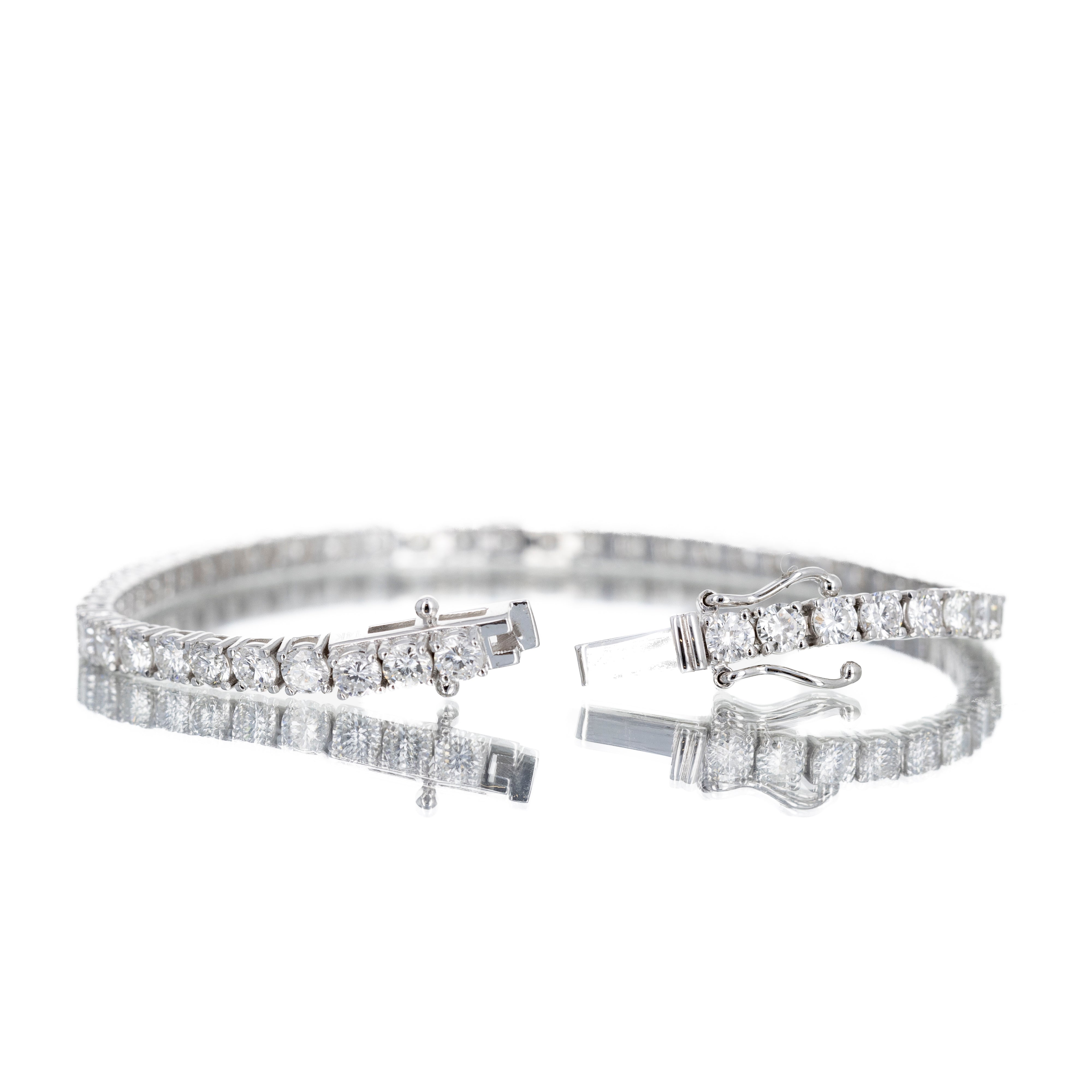 14K White Gold 6.5 Carat Round Diamond Tennis Bracelet - Queen May