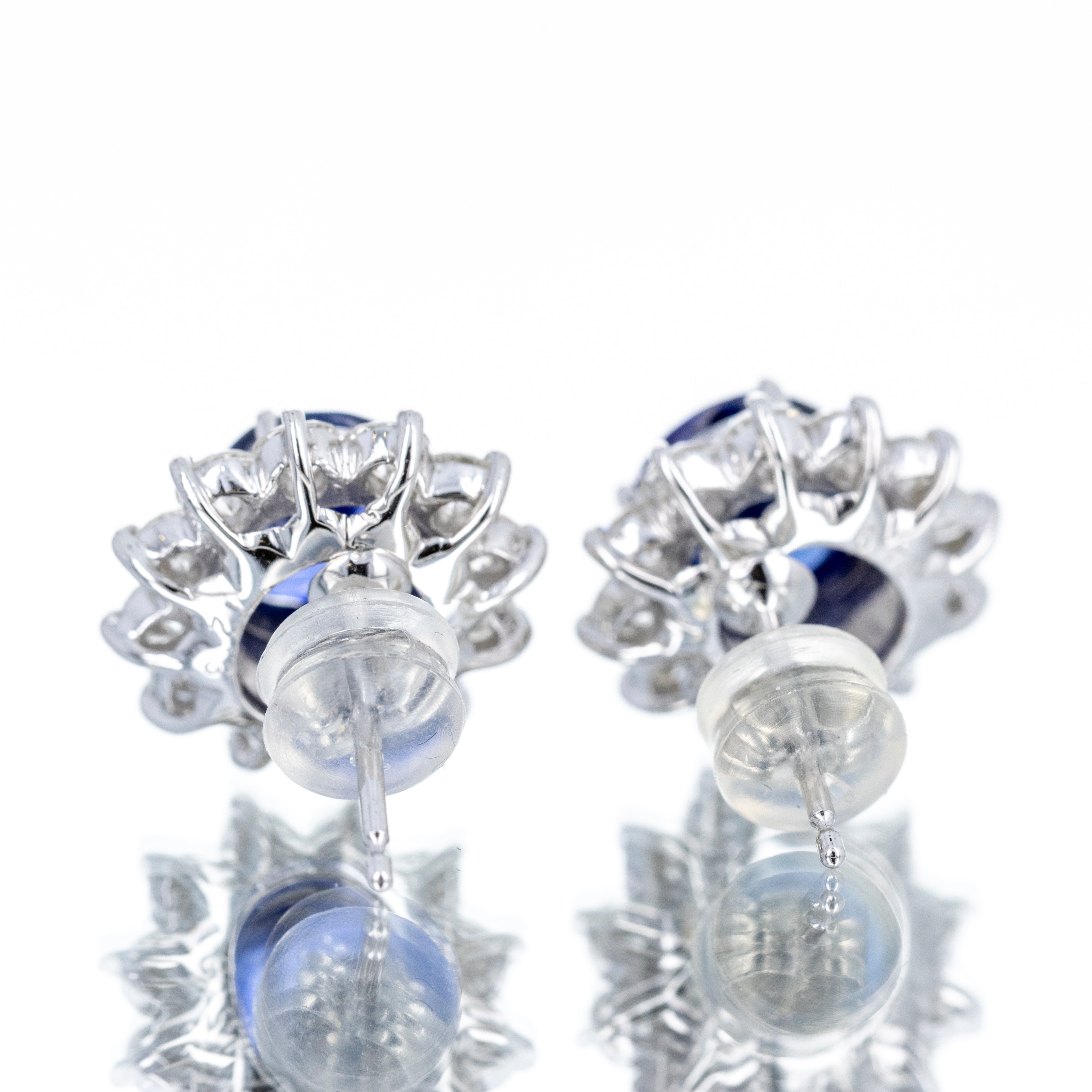 Platinum 4.74 Carat Oval Sapphire Diamond Halo Stud Earrings - Queen May