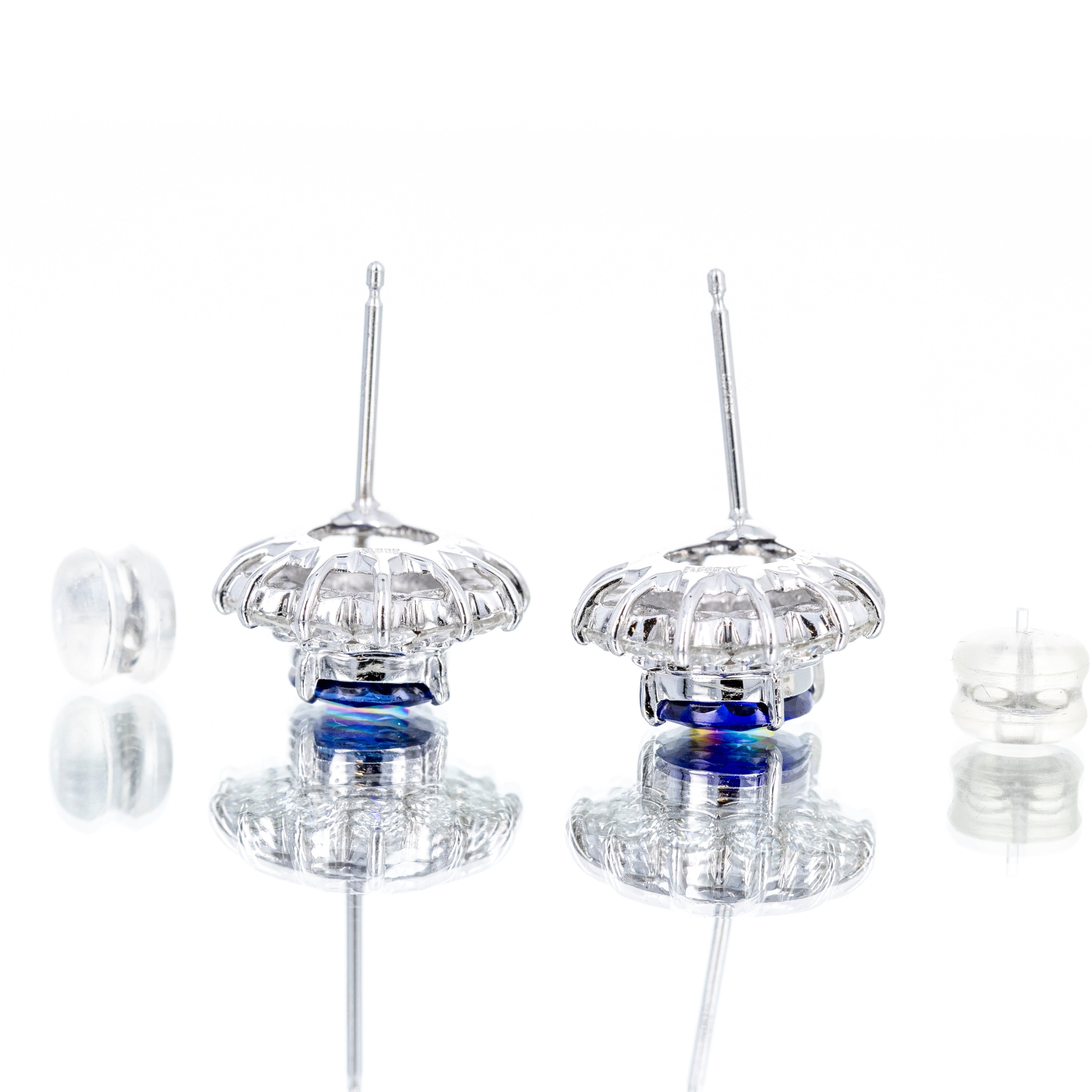 Platinum 4.74 Carat Oval Sapphire Diamond Halo Stud Earrings - Queen May