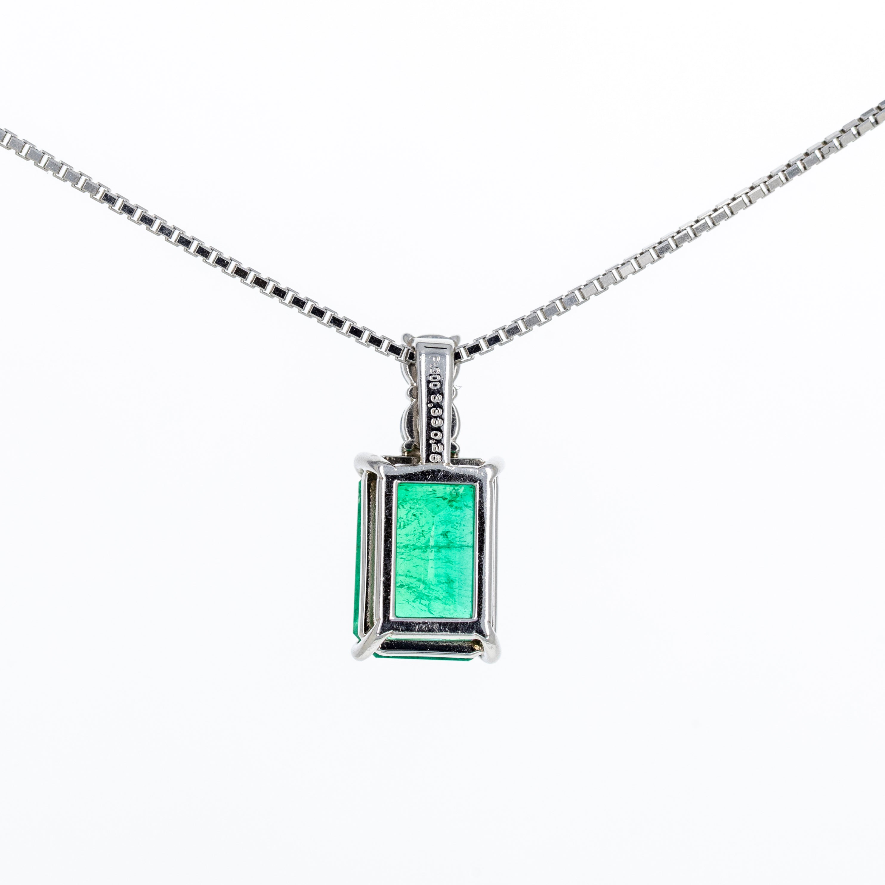 Platinum 3.33 Carat Emerald Diamond Pendant Necklace - Queen May