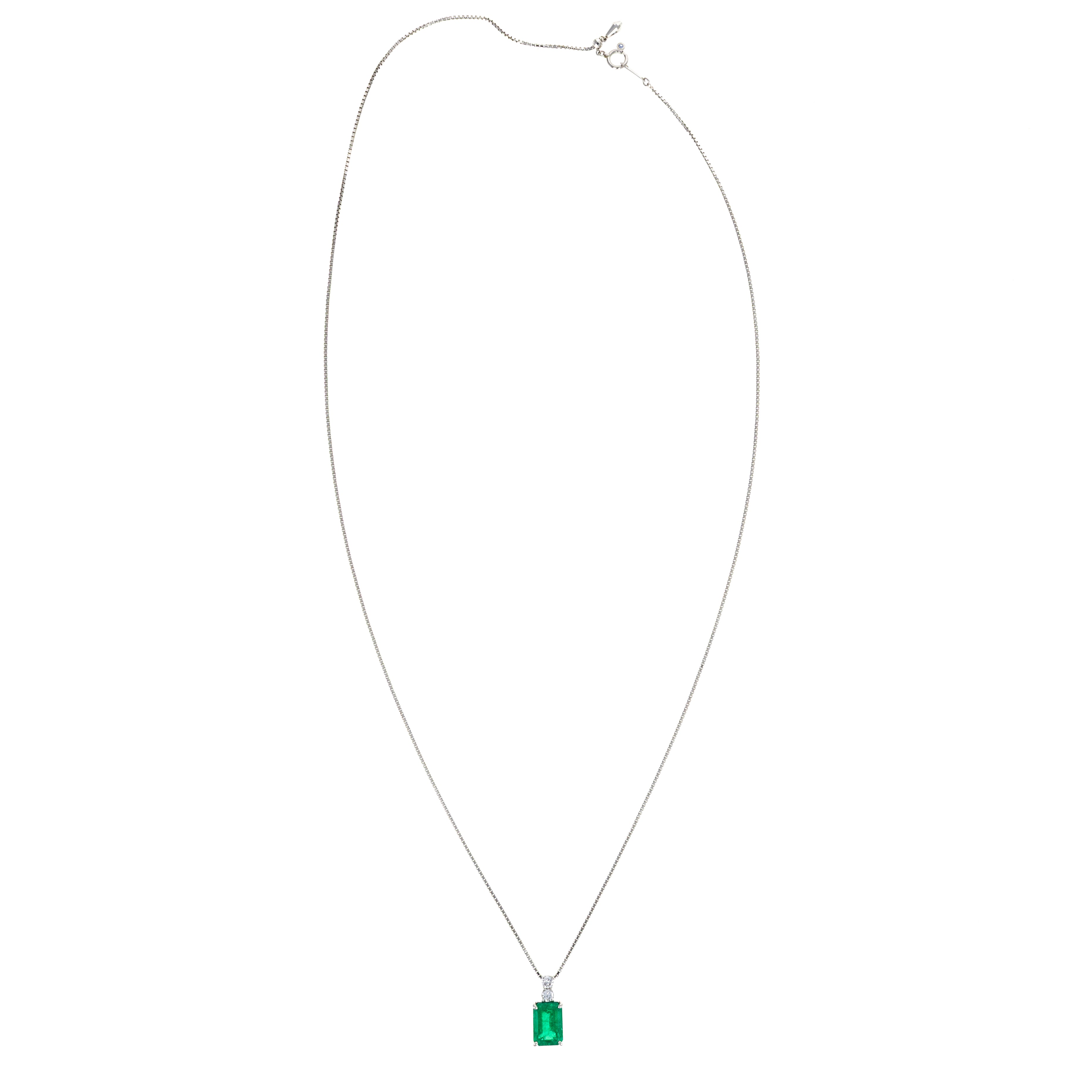 Platinum 3.33 Carat Emerald Diamond Pendant Necklace - Queen May