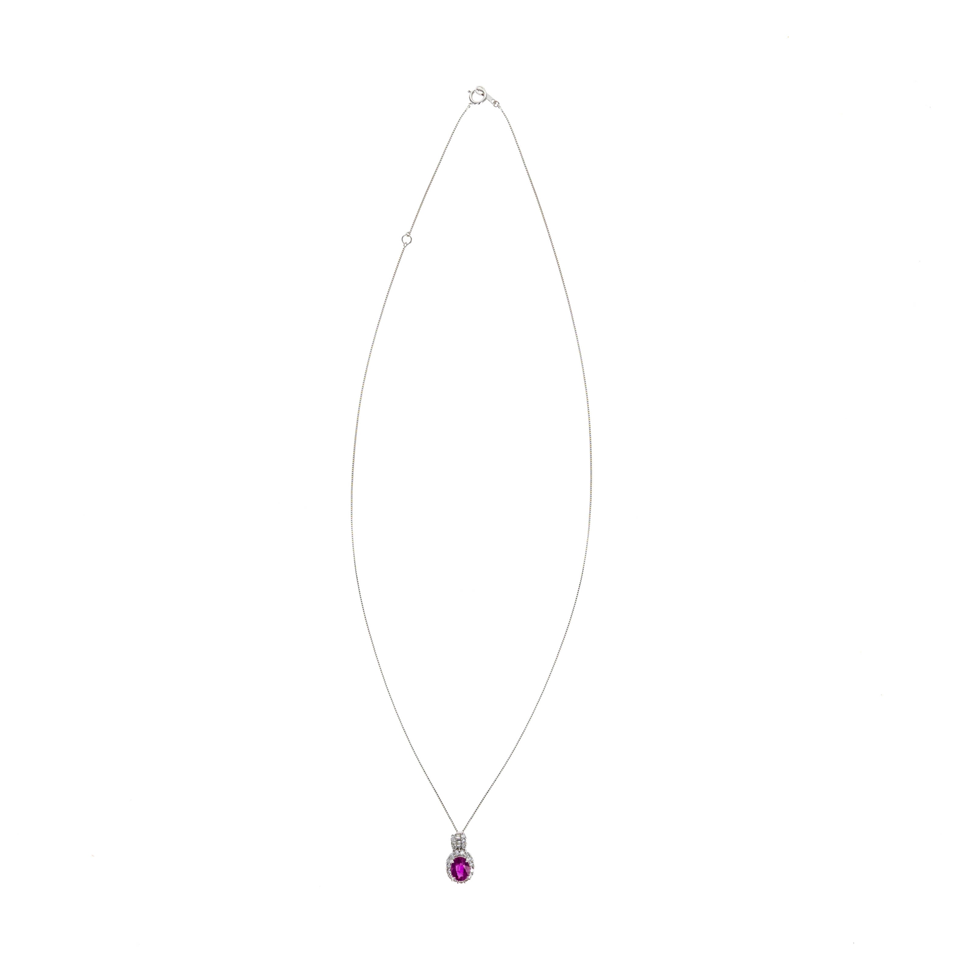 18K White Gold 0.79 Carat Oval Pink Sapphire Diamond Pendant Necklace - Queen May