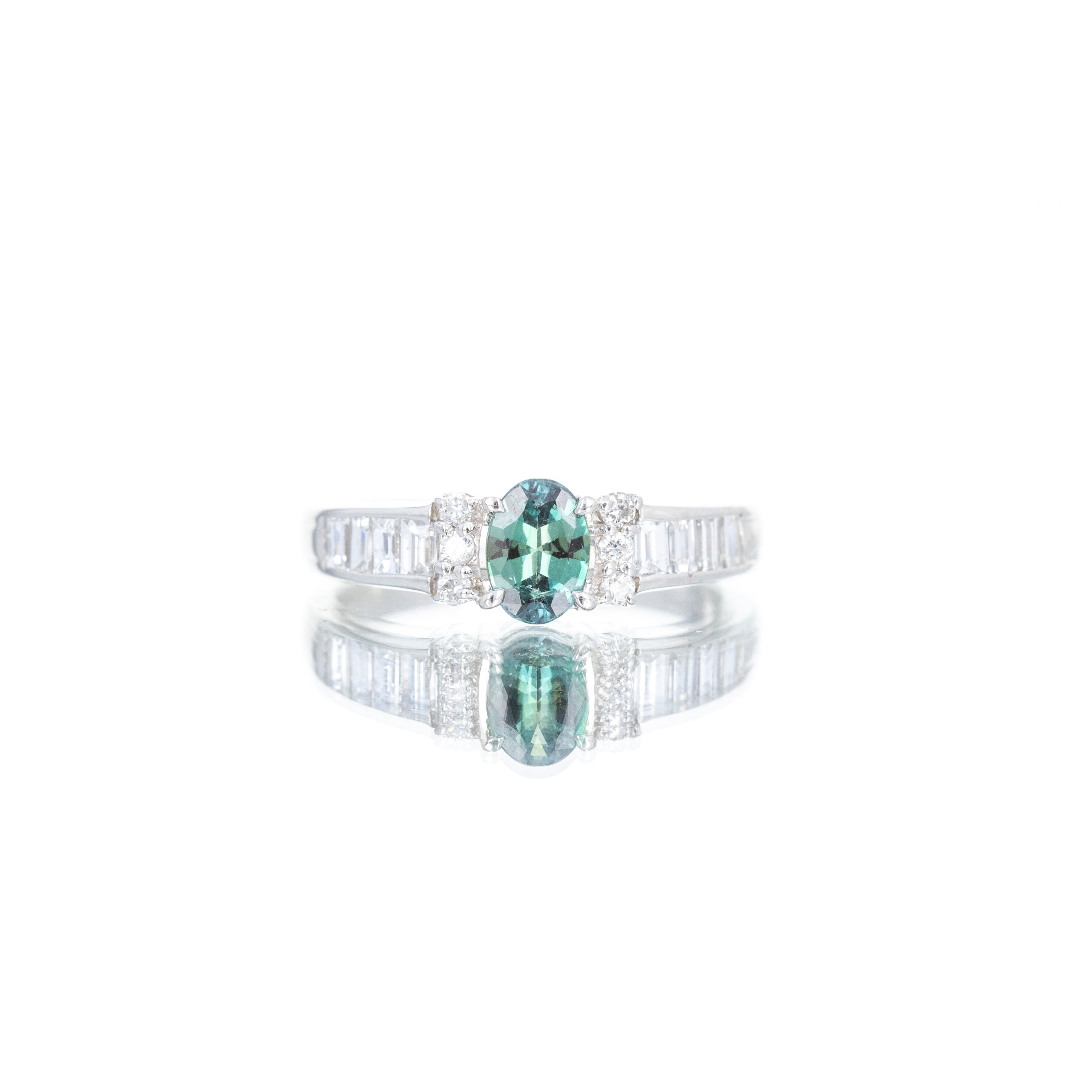 Platinum 0.57 Carat Oval Alexandrite Diamond Ring - Queen May