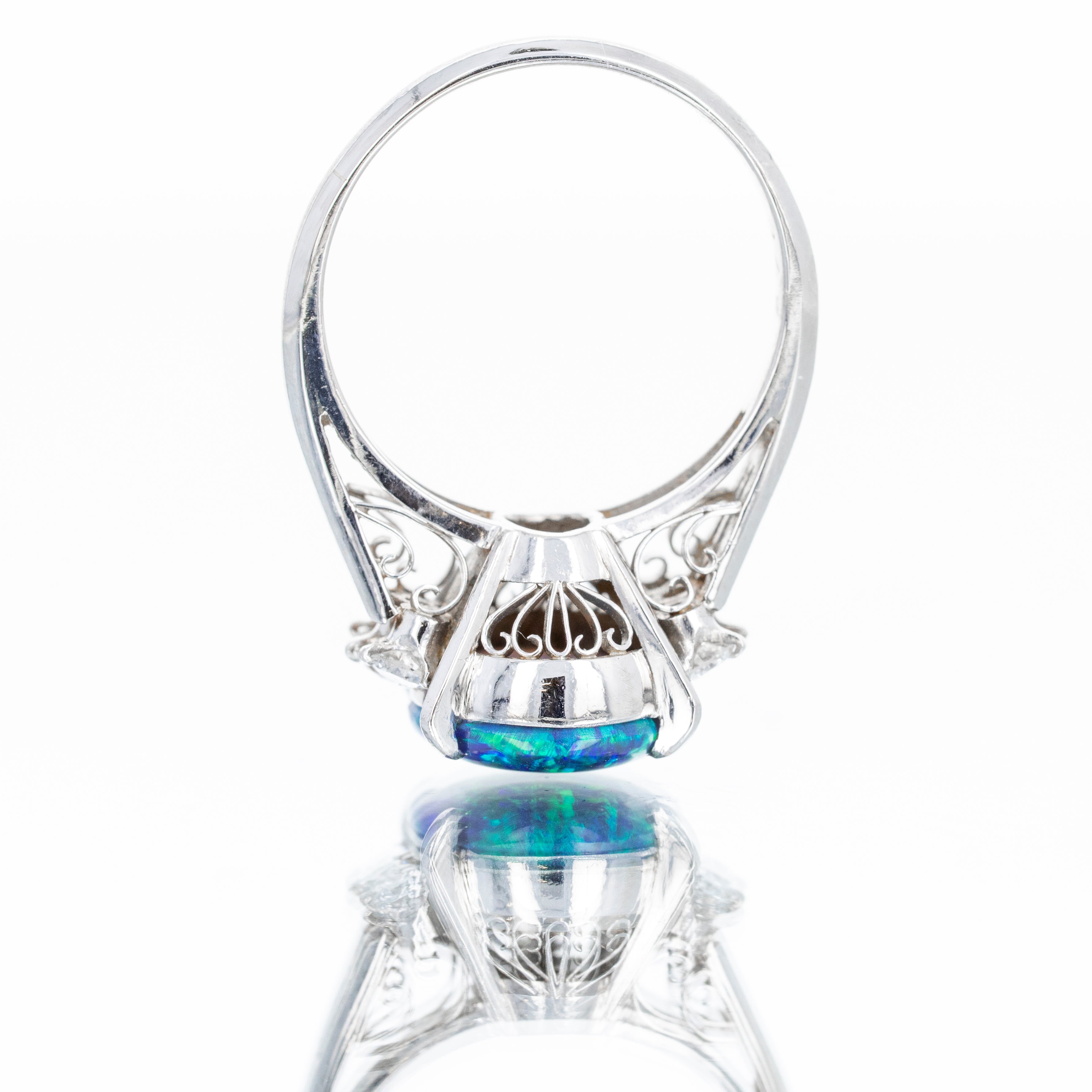 Platinum 2.70 Carat Greyish Black Opal Diamond Ring - Queen May