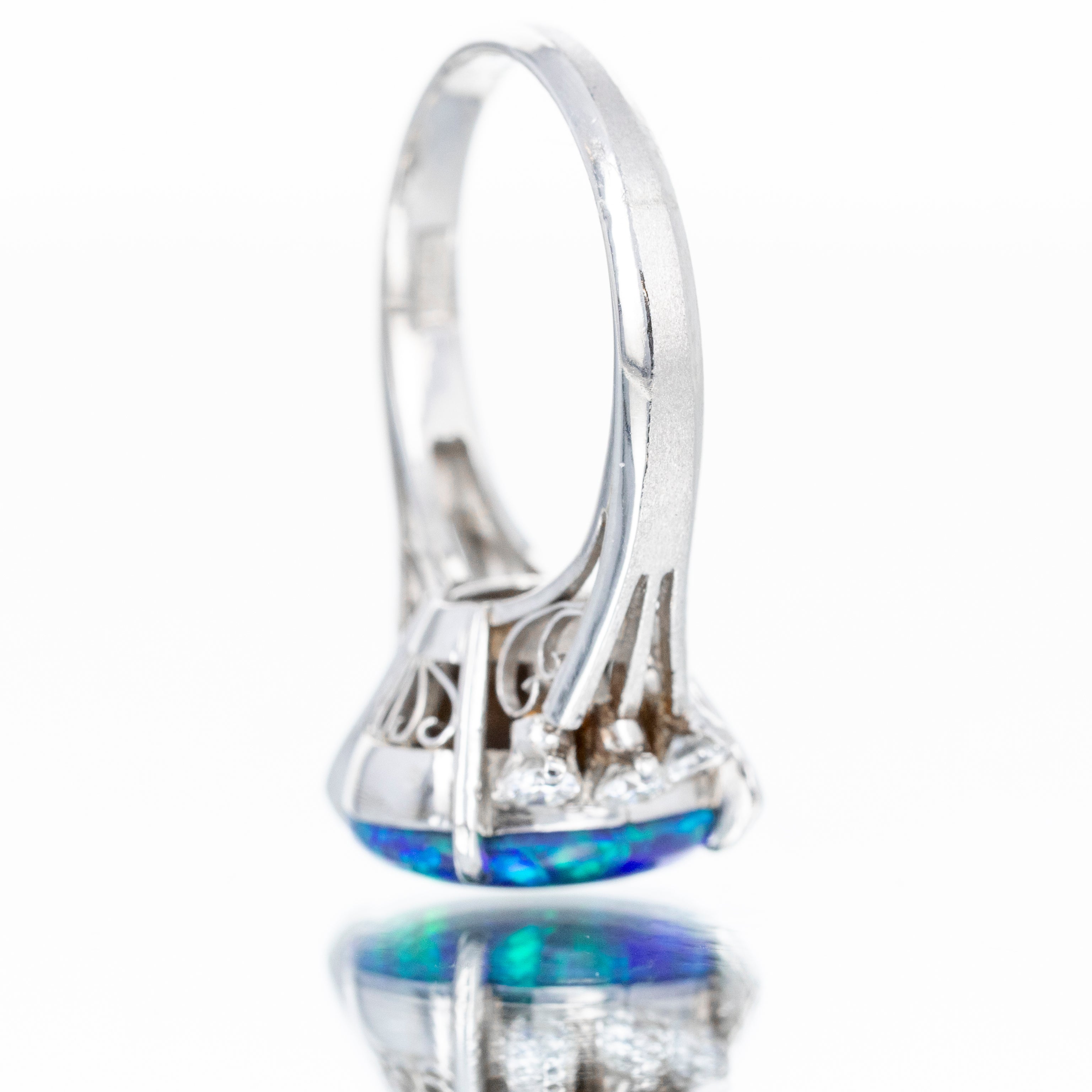 Platinum 2.70 Carat Greyish Black Opal Diamond Ring - Queen May