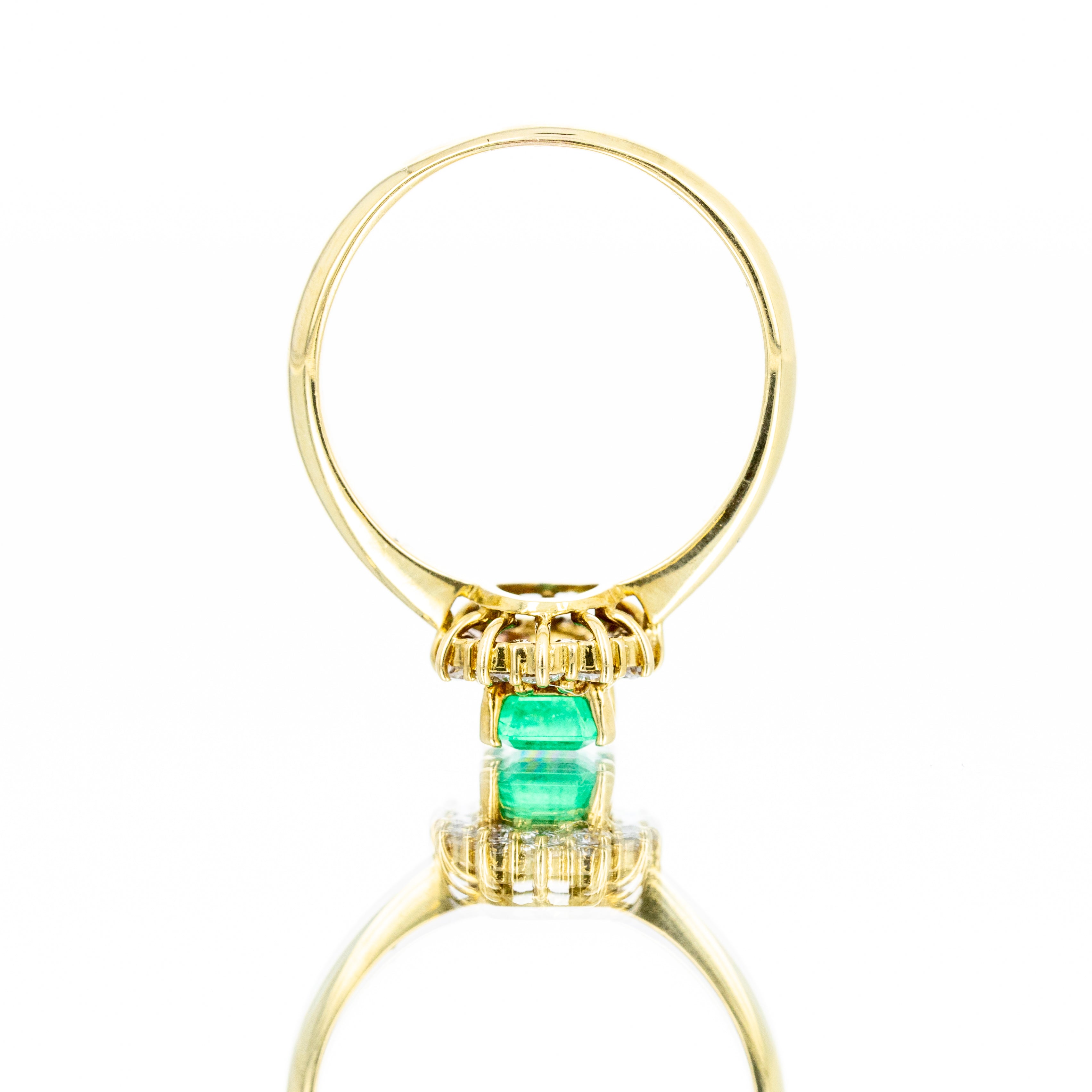 18K Yellow Gold 0.66 Carat Emerald Diamond Halo Ring - Queen May