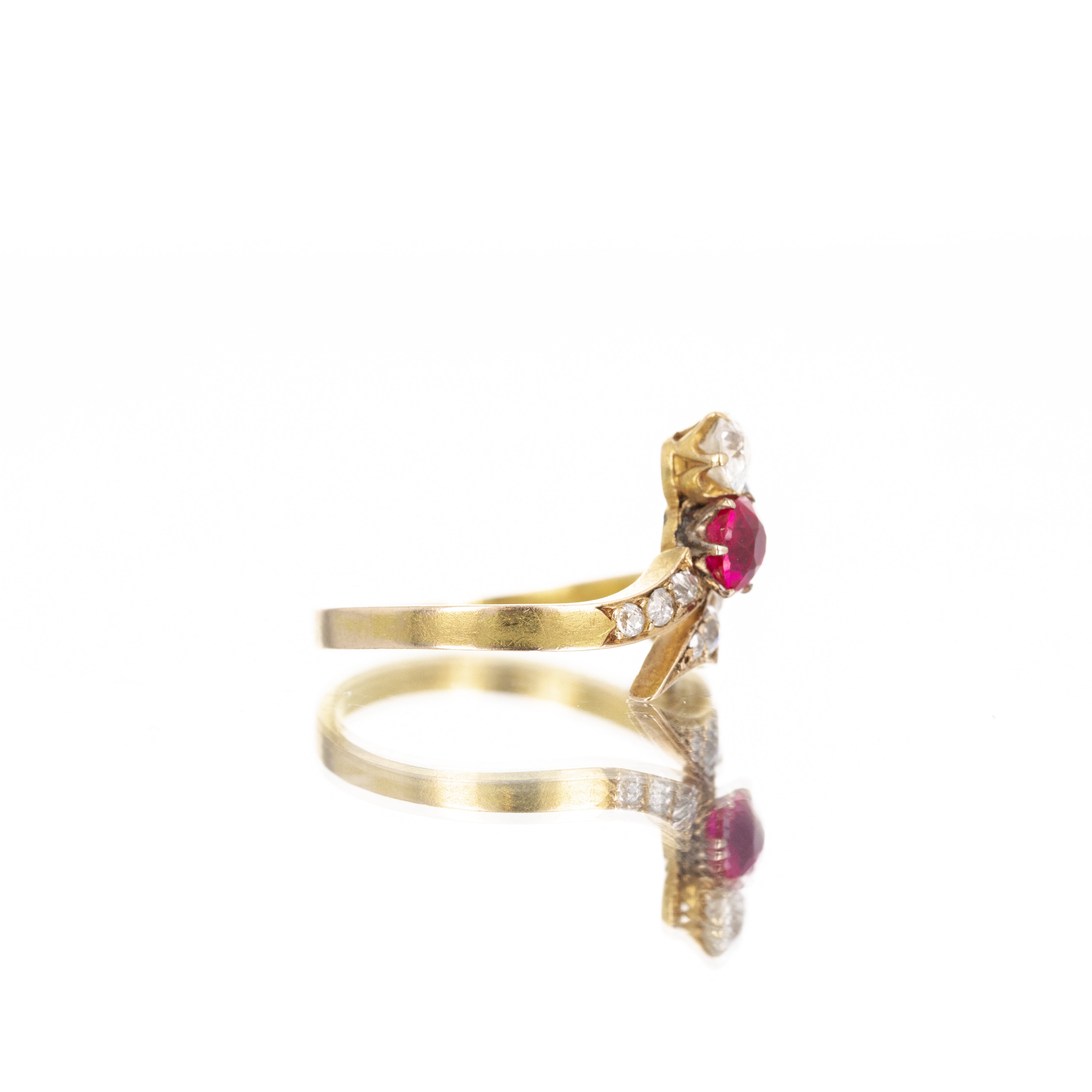 Edwardian 18K Yellow Gold Sapphire Diamond Synthetic Ruby Ring - Queen May