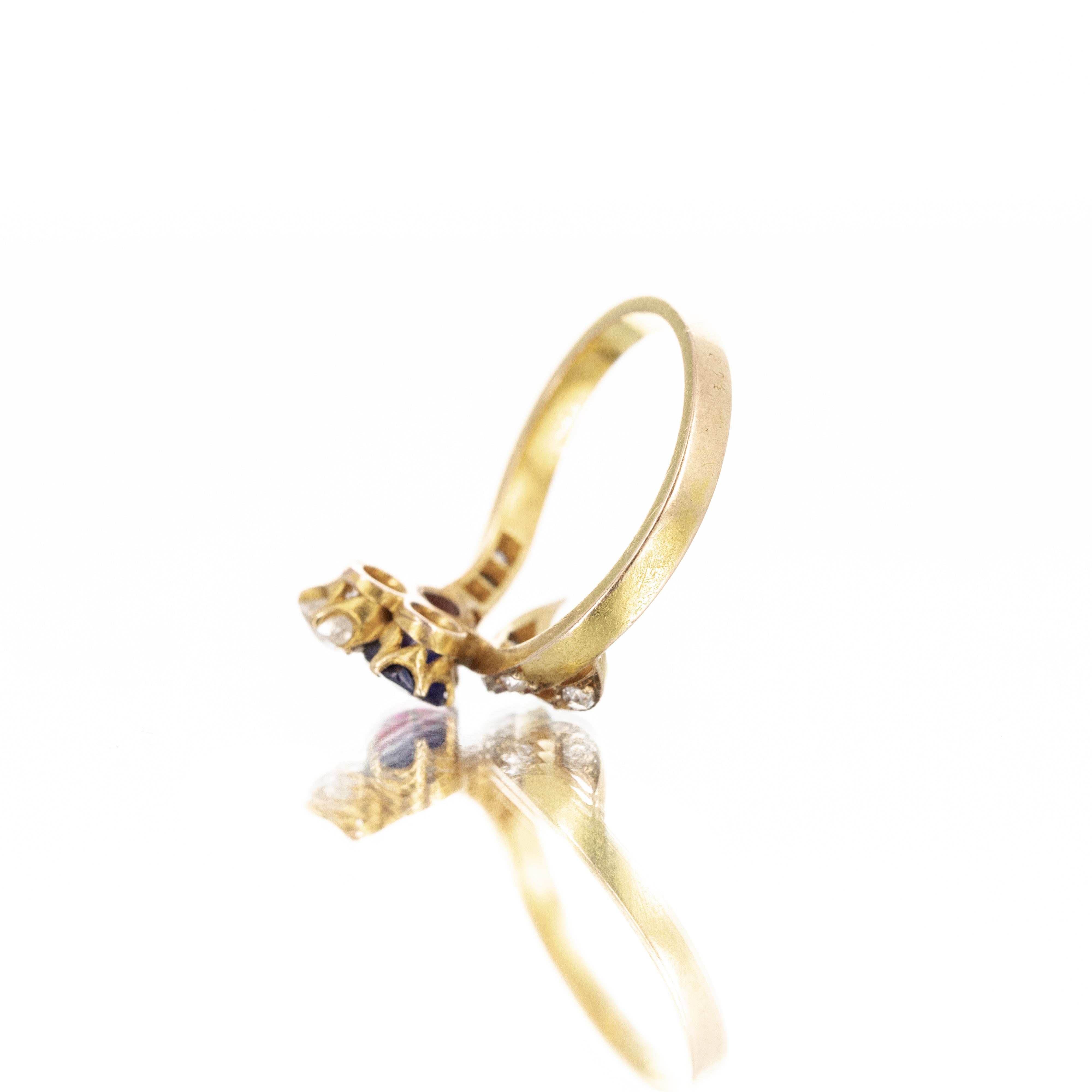 Edwardian 18K Yellow Gold Sapphire Diamond Synthetic Ruby Ring - Queen May