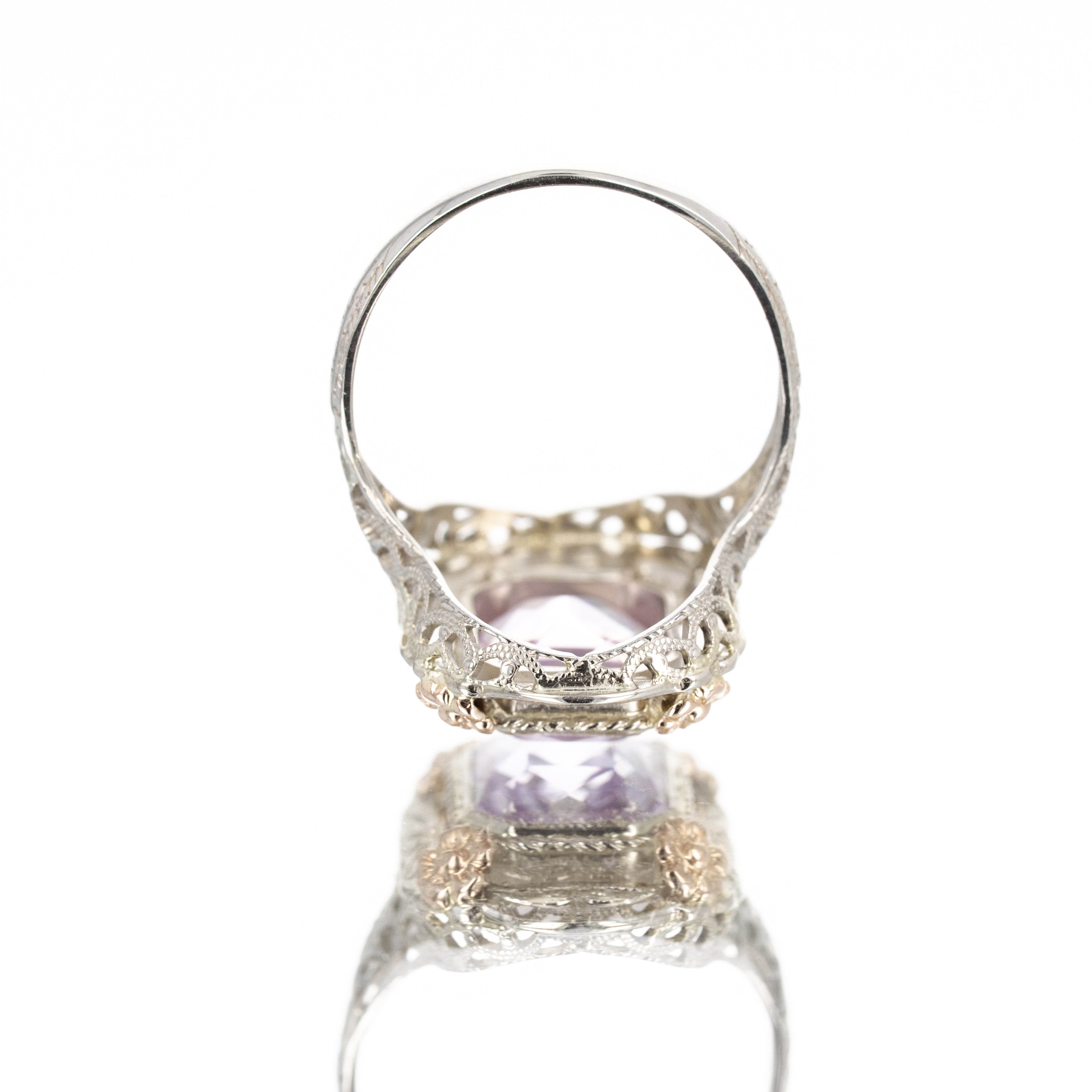Art Deco 14K Gold 2.25 Carat Antique Cut Amethyst Filigree Ring - Queen May