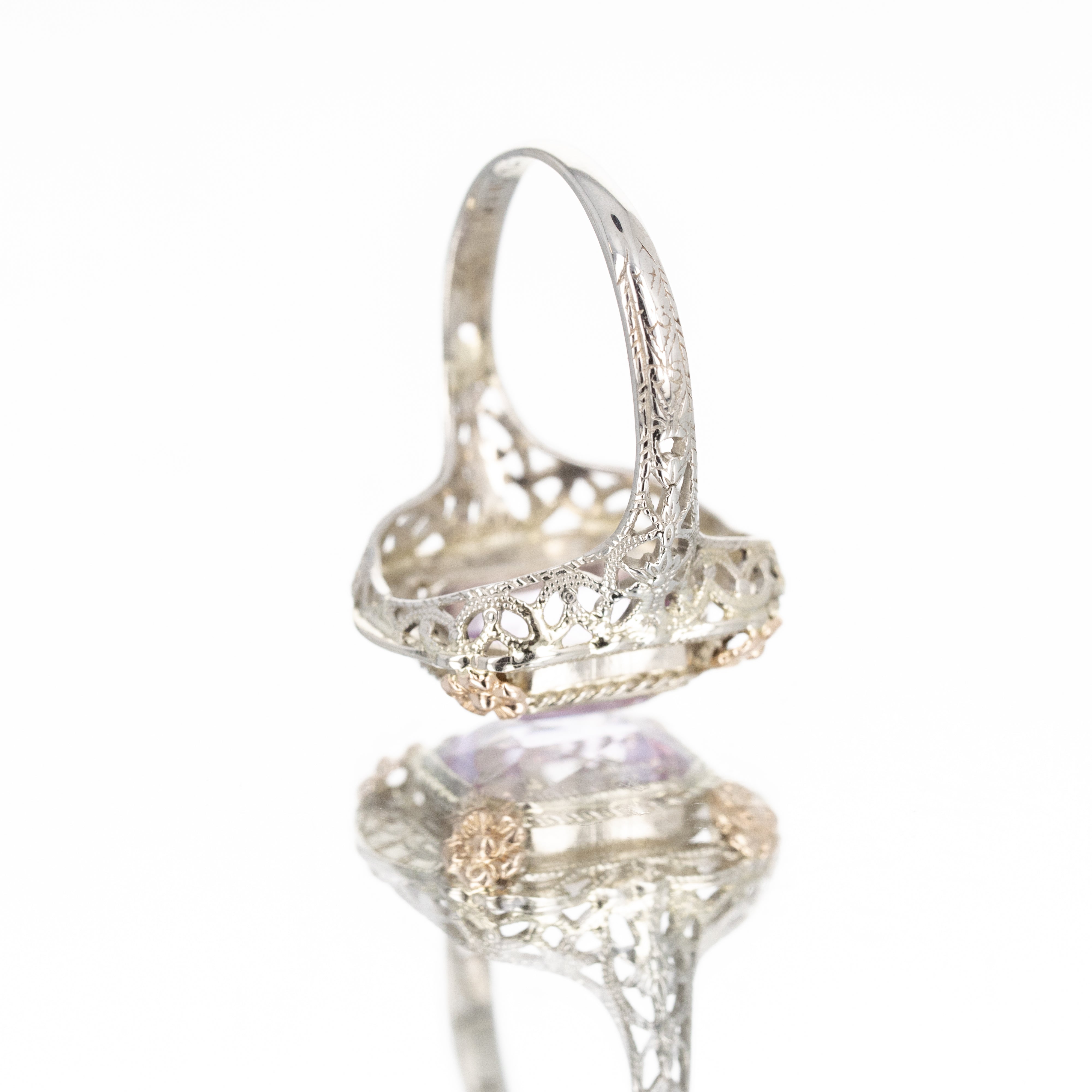 Art Deco 14K Gold 2.25 Carat Antique Cut Amethyst Filigree Ring - Queen May