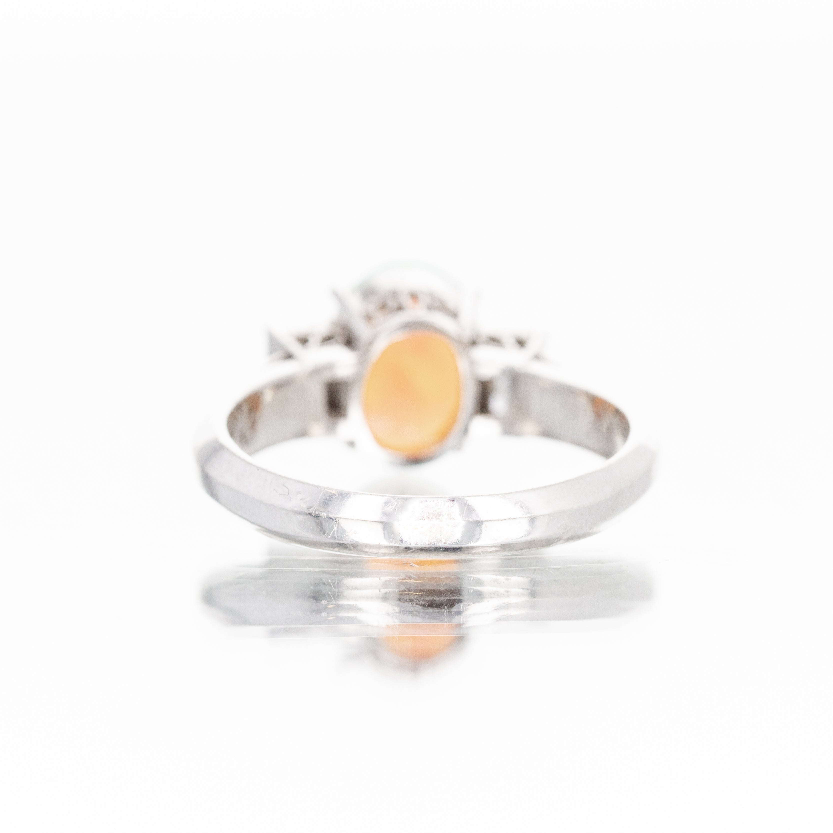 Platinum 1.38 Carat Oval Opal Diamond Baguette Ring - Queen May