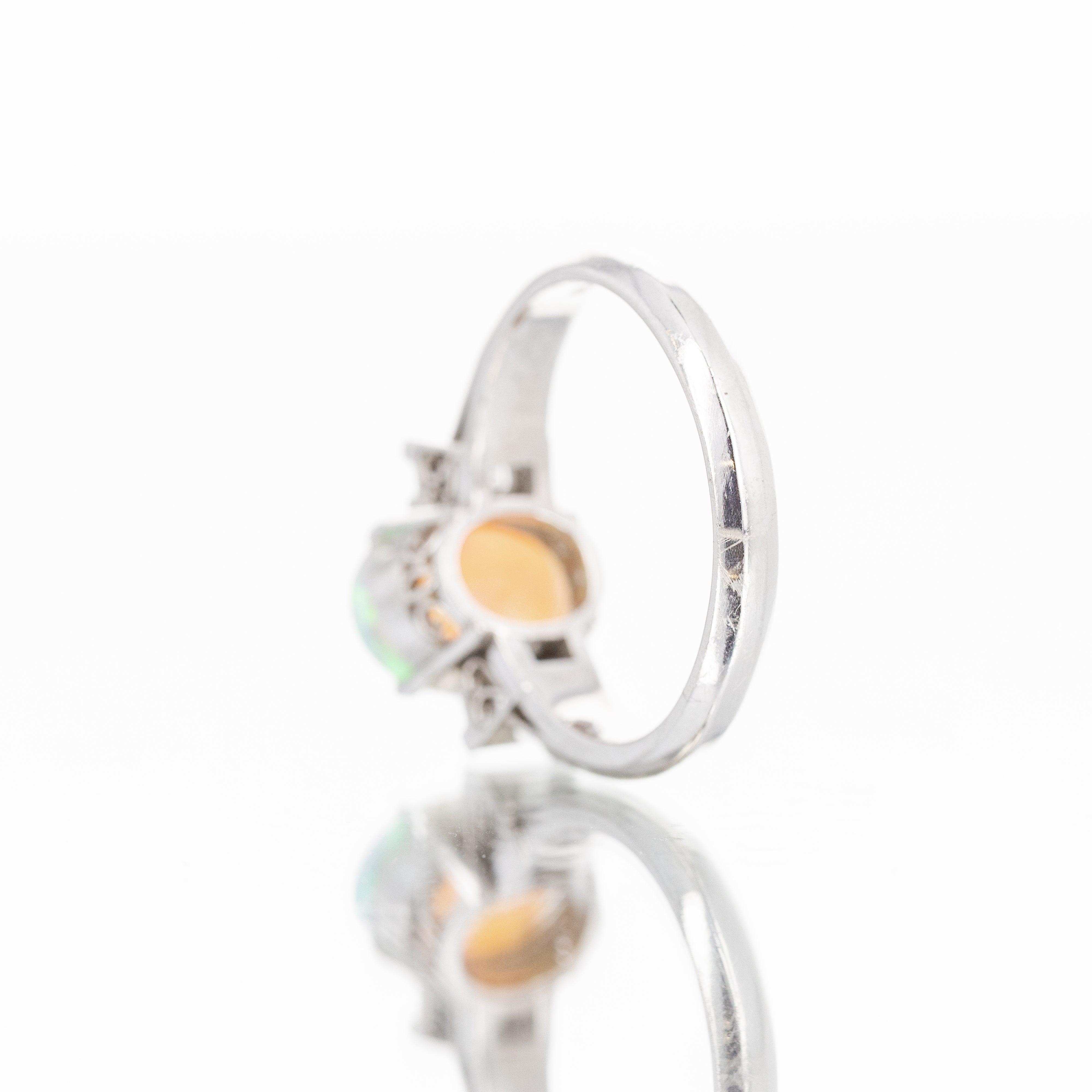 Platinum 1.38 Carat Oval Opal Diamond Baguette Ring - Queen May
