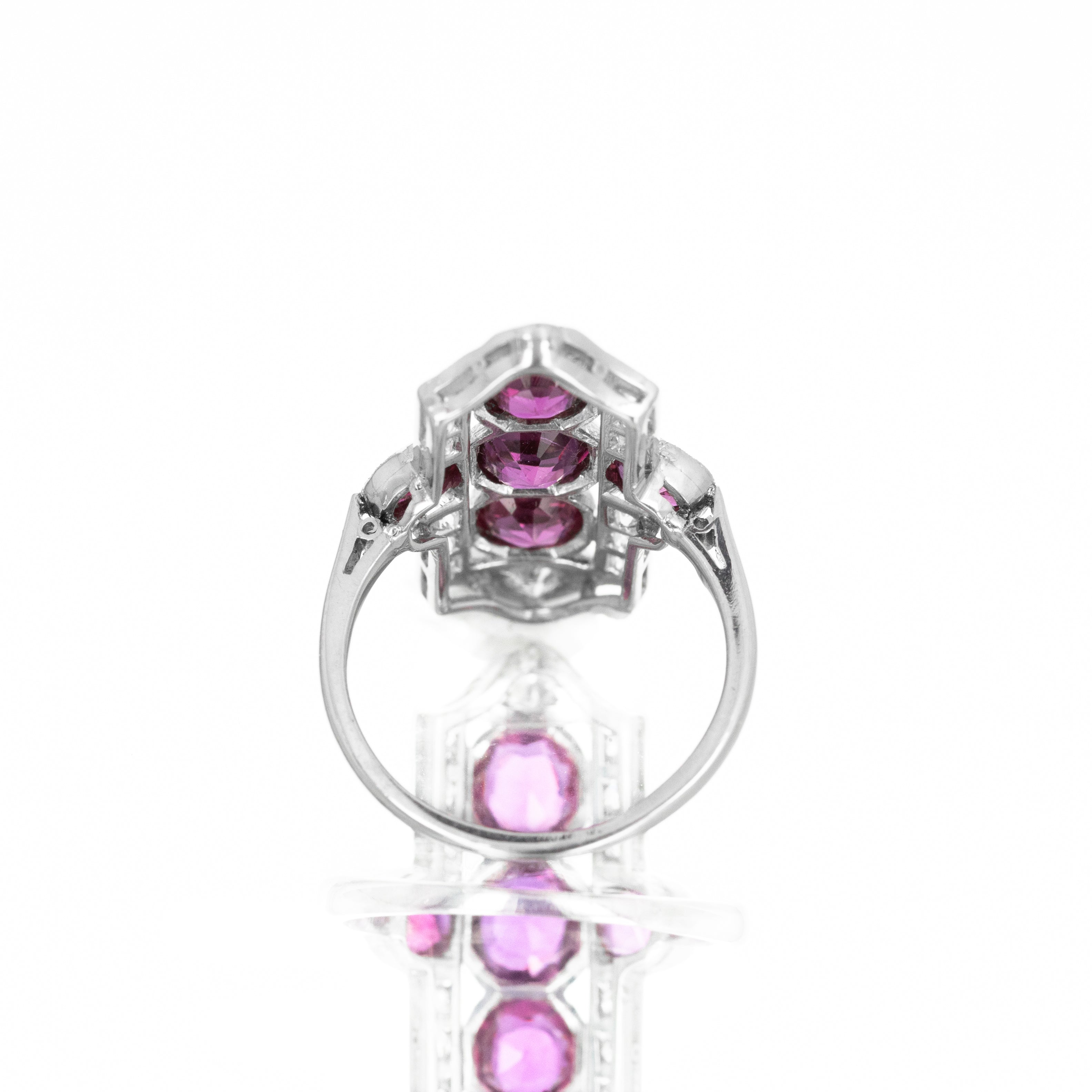 Art Deco Platinum No Heat Ruby Old European Diamond Shield Ring - Queen May